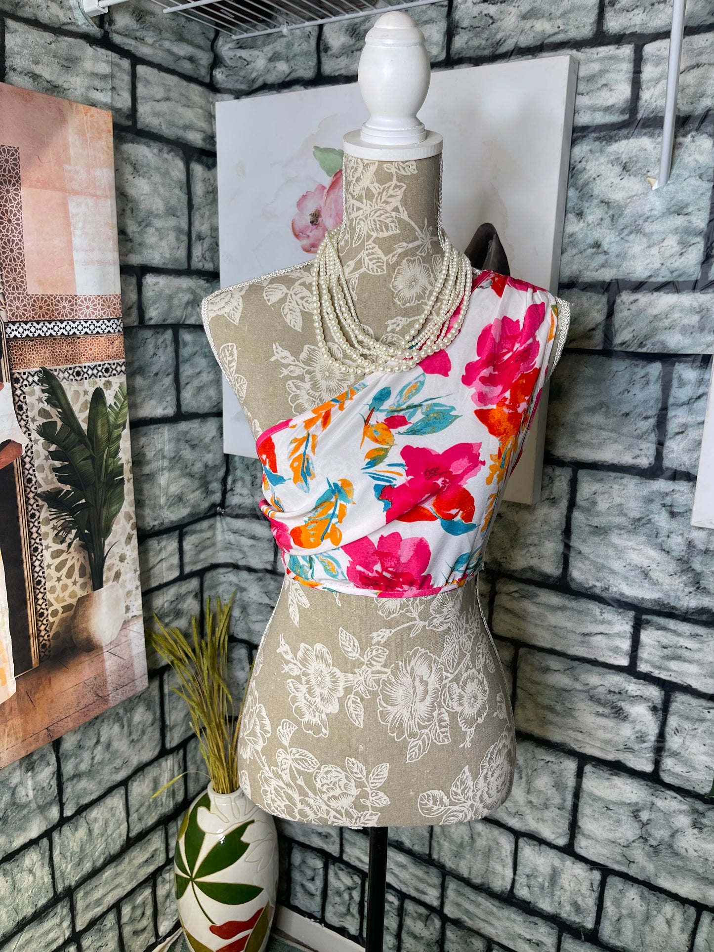 Shein Floral Crop Blouse Women sz Small