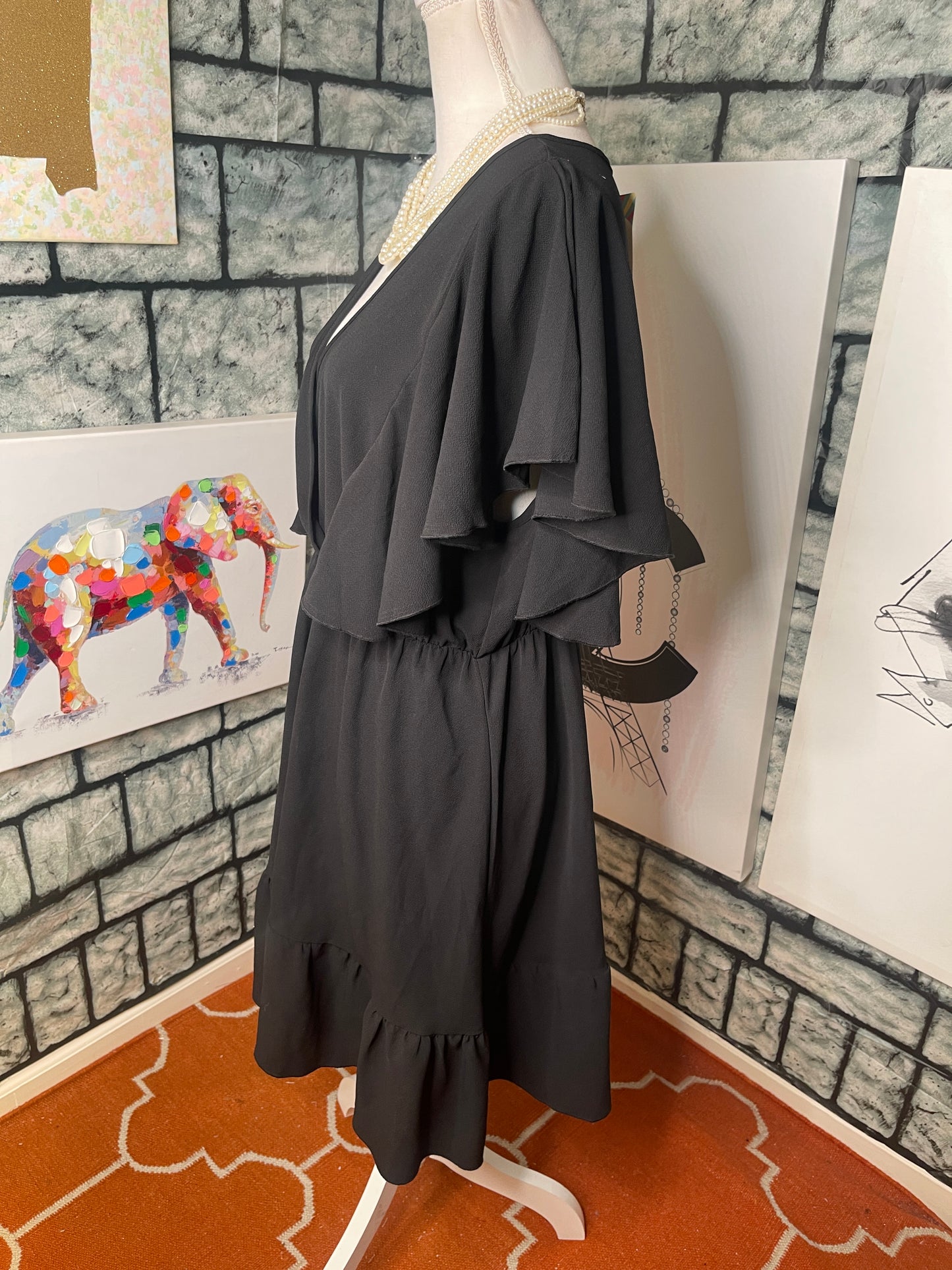 Shein Black Ruffle Dress Women sz 2XL