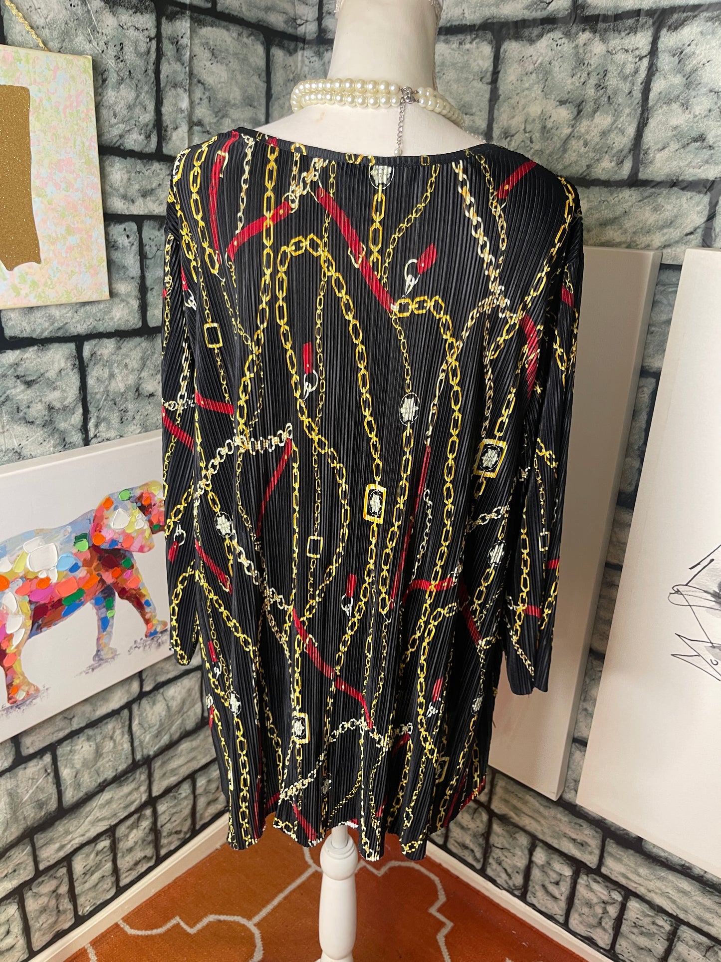 Est 1946 Black Red Chain Blouse Women sz 26/28