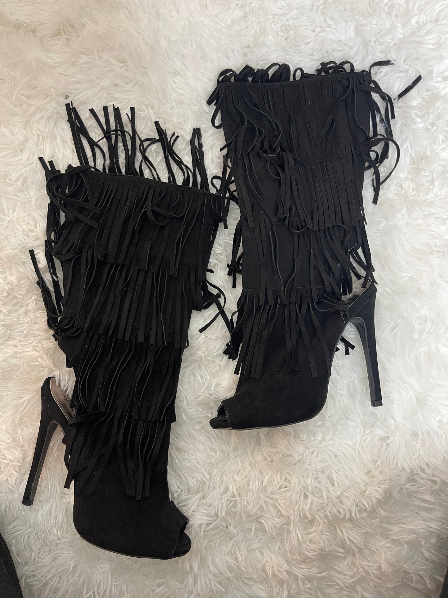 Qupid black fringe tall heels women sz 7