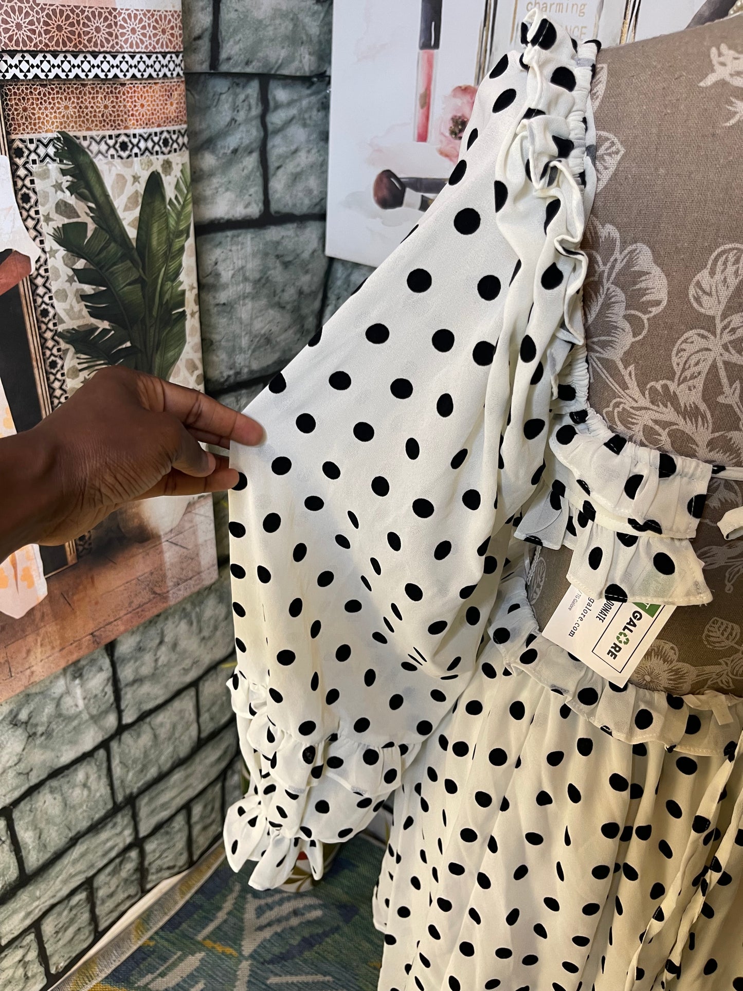 Dee Elly Black White Polka Dot Dress Women sz Small