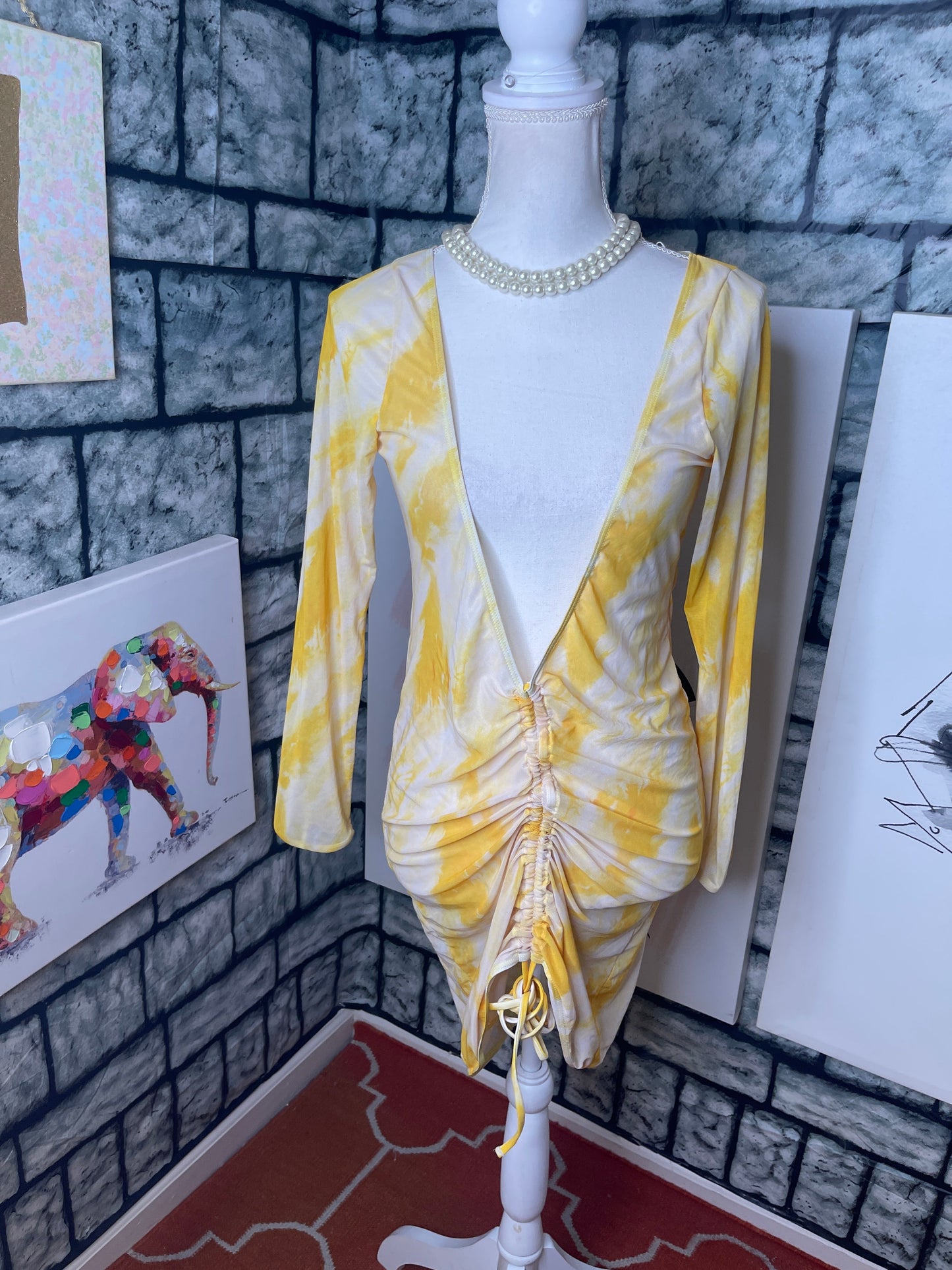 Shein Yellow swim Cover up Dress Women sz Large