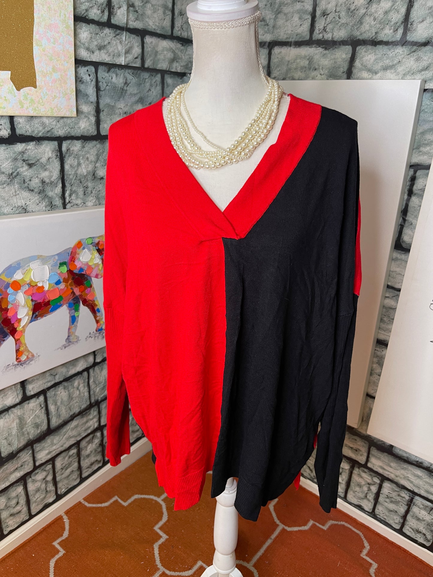 Ruby Rd Red and Black Sweater Women Sz 1XL
