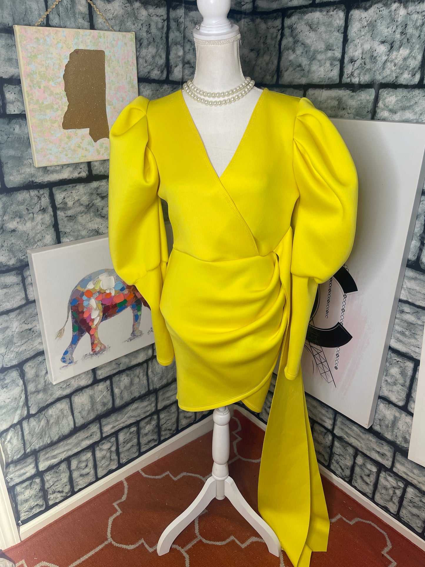 Akira yellow puff dress women sz Large