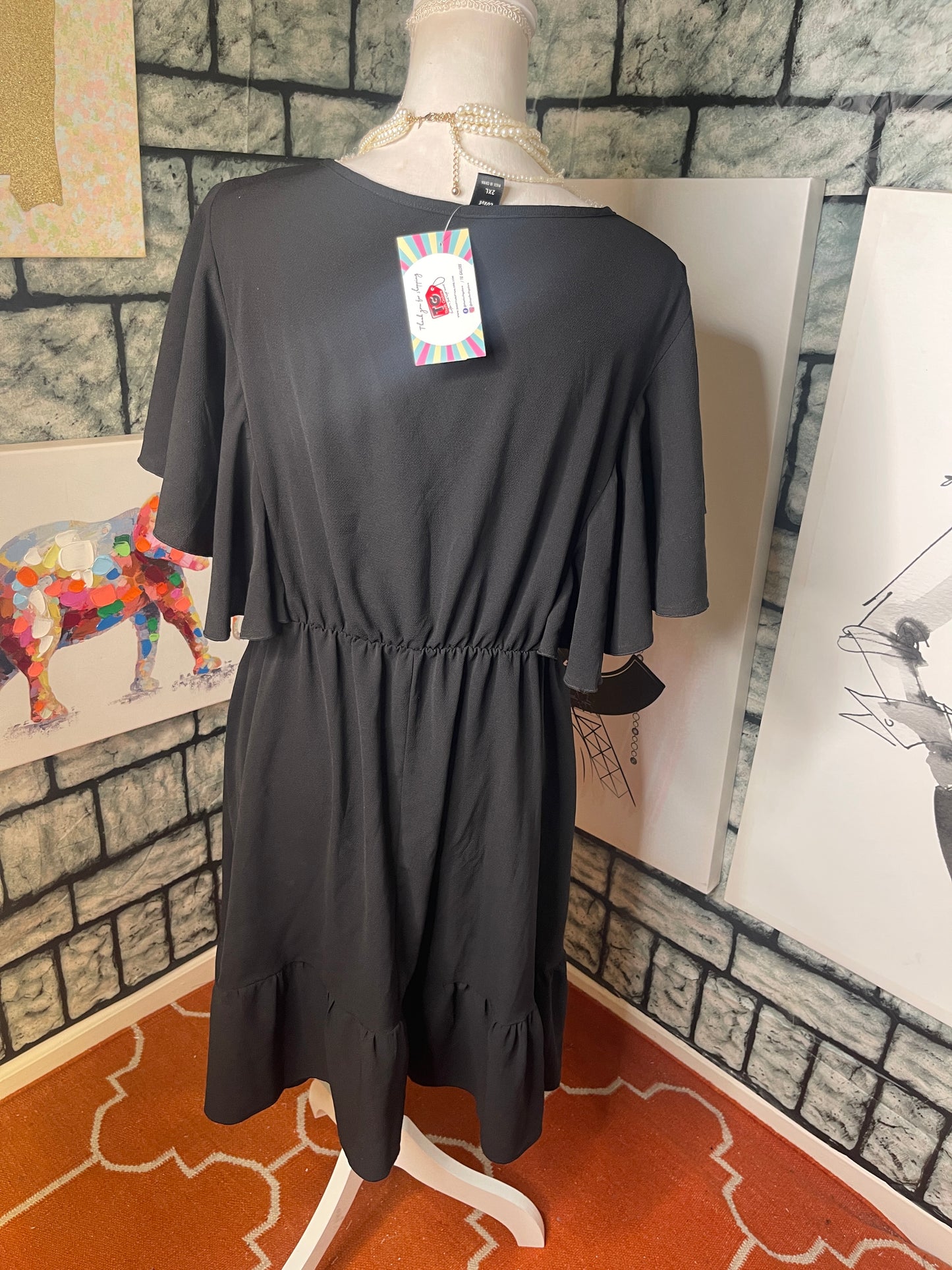 Shein Black Ruffle Dress Women sz 2XL