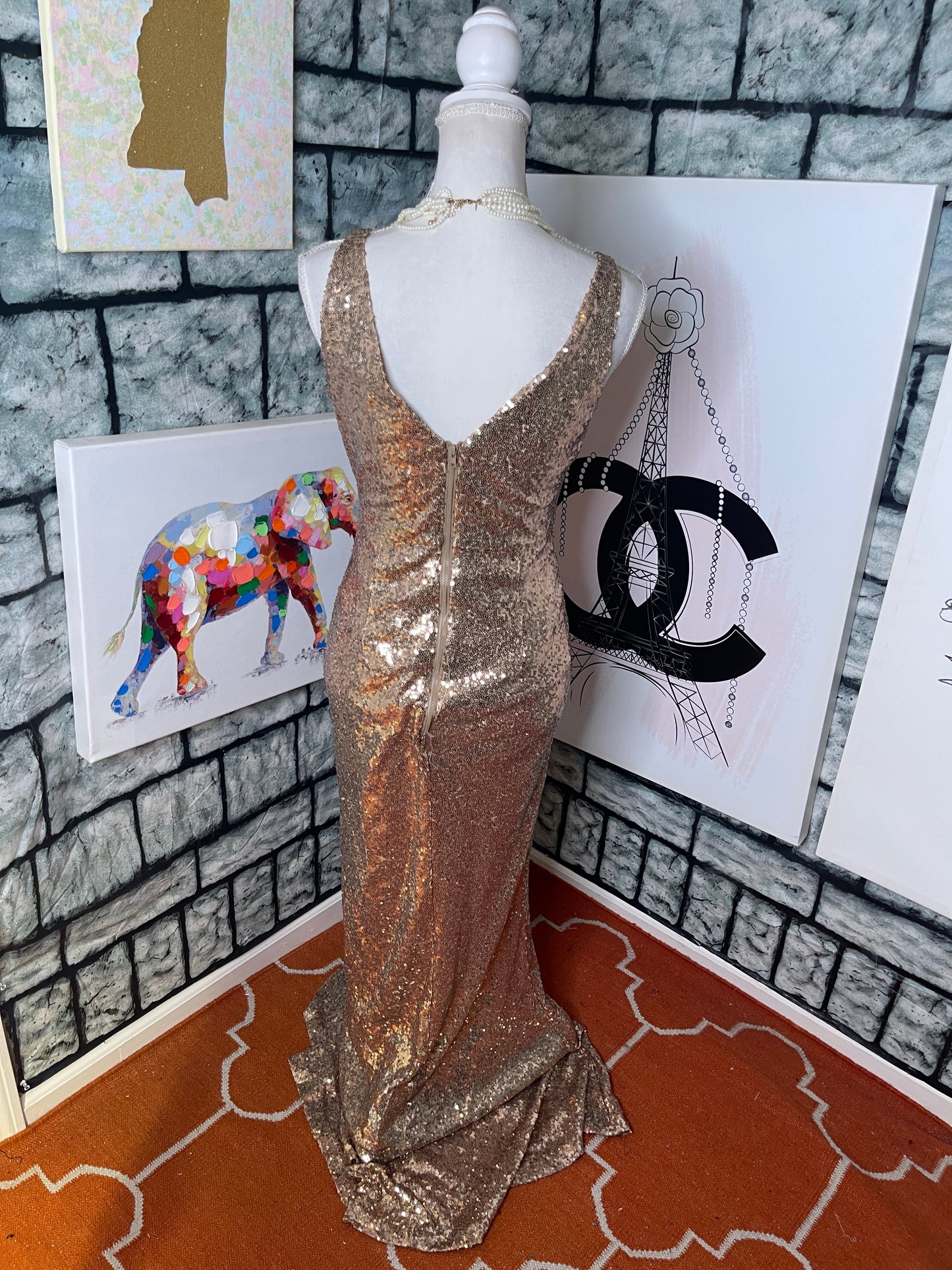 Windsor Gold Sequin Dress Women sz Small