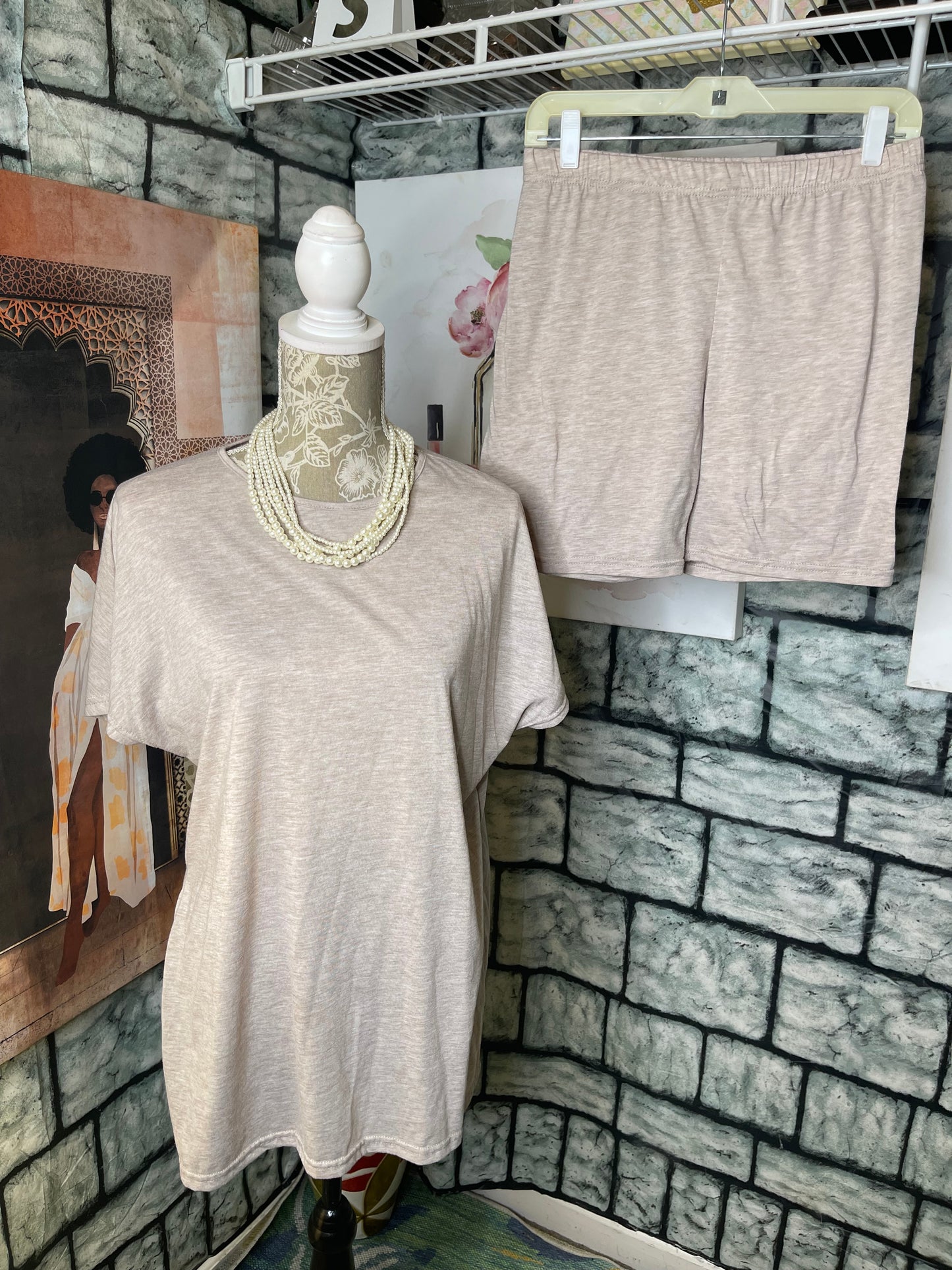 Shein Tan 2 piece Pants Set Women sz large
