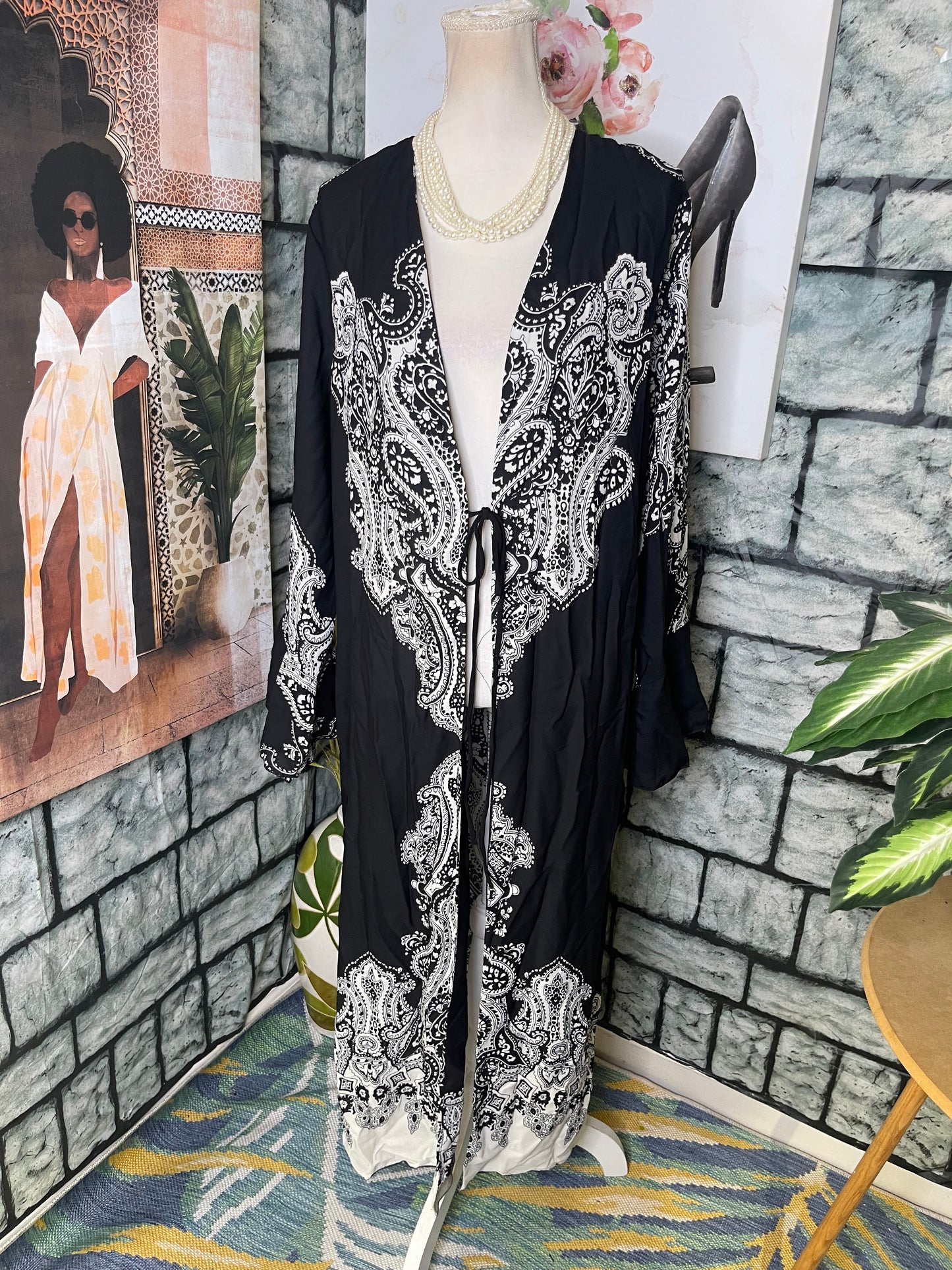 NEW Ashley Stewart Black White Print Cover / Duster Women sz 18/20
