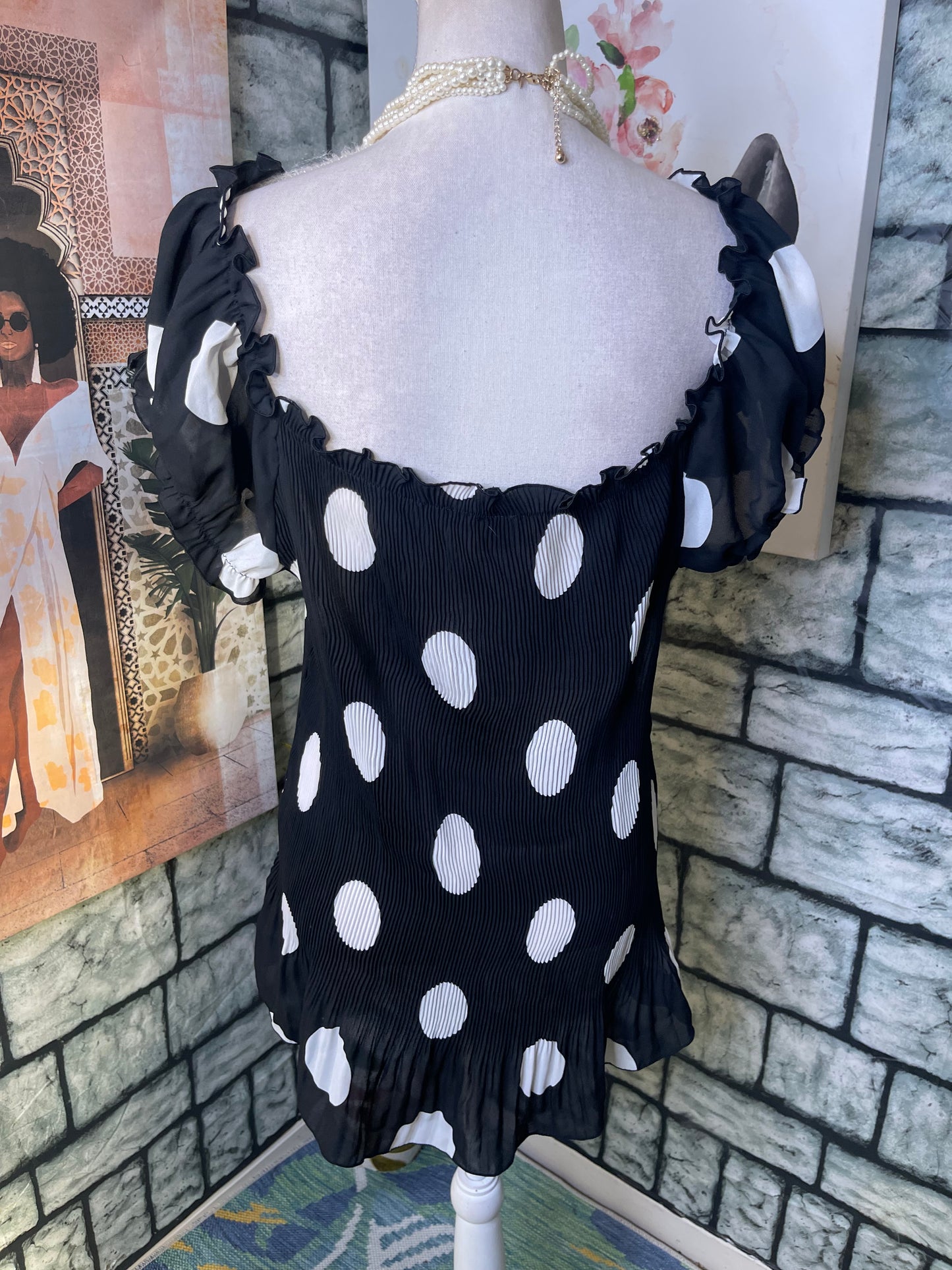 Milano Black White Polka Dot Blouse Women sz 2XL