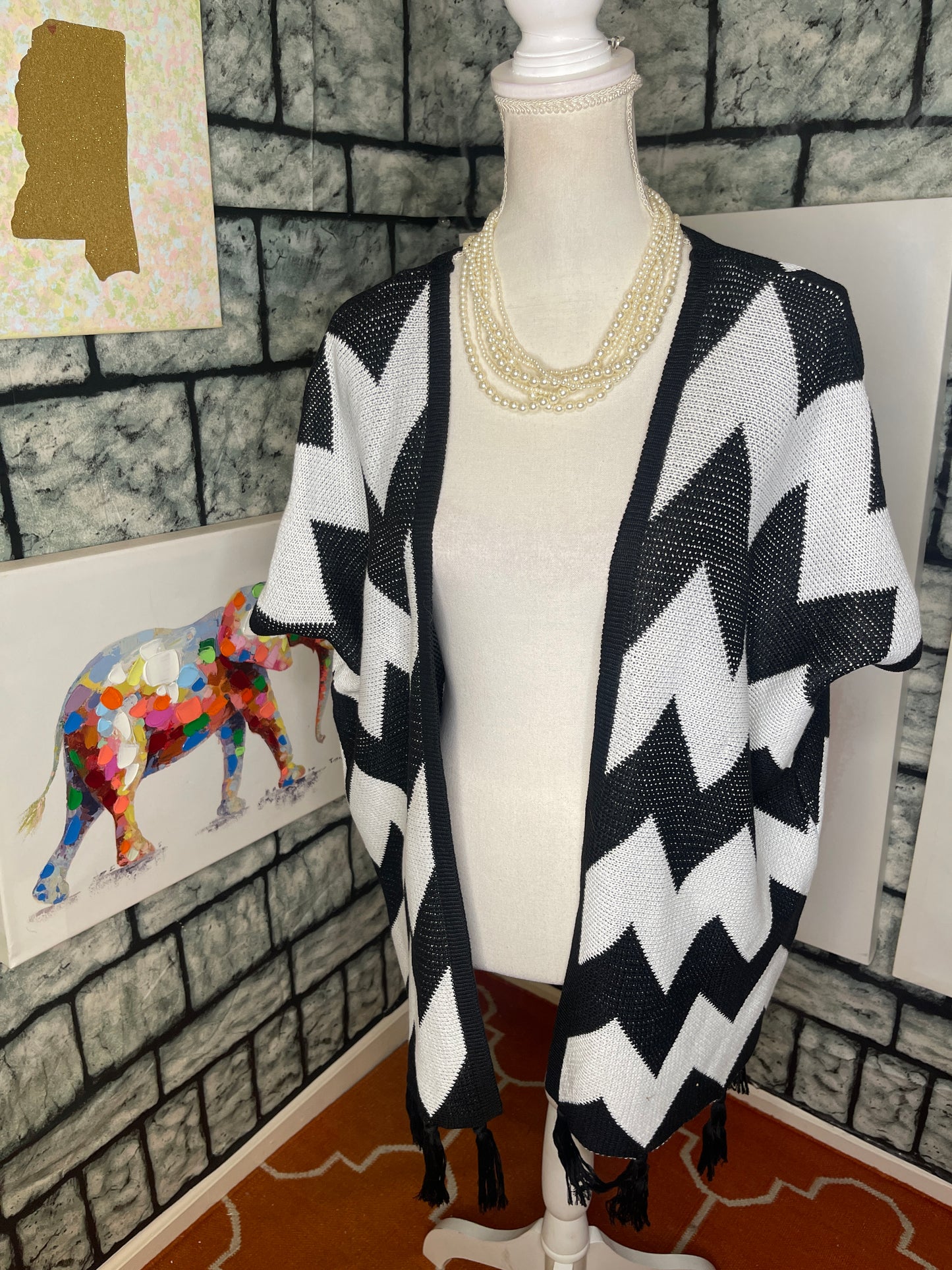 POL Black White Sweater Cardigan Women sz Medium