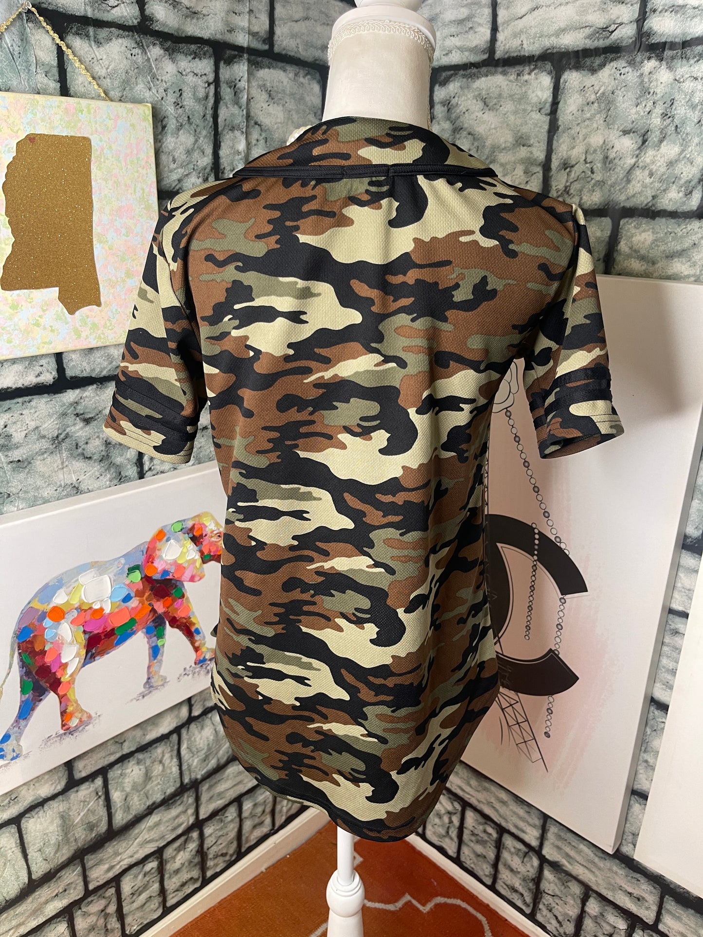 Rue 21 Hustle Button Shirt Camo Green Women sz XS