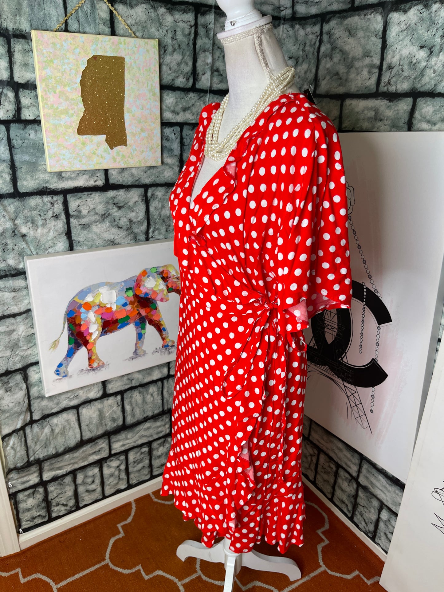 NEW Audrey Lane Red White Wrap Dress Women sz XL