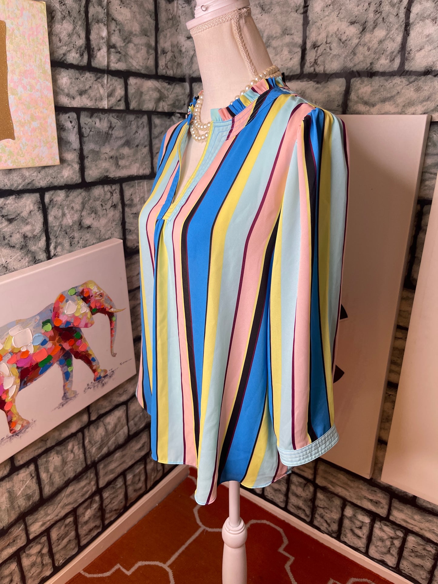 Worthington Blue Pink Colorful Blouse Women sz Large