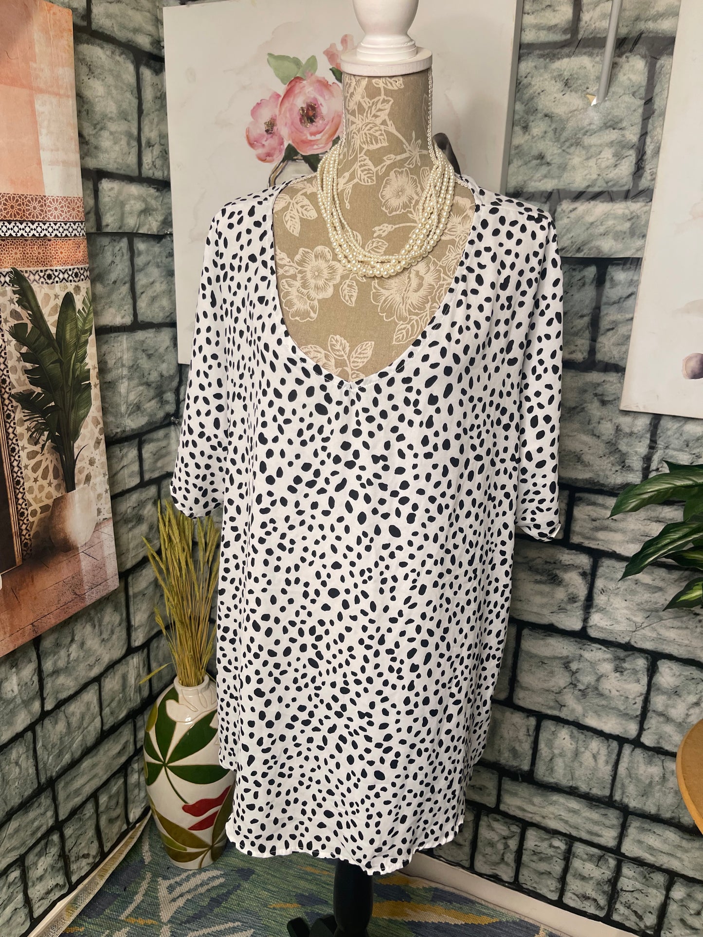 Black White Print Blouse Women sz 2XL