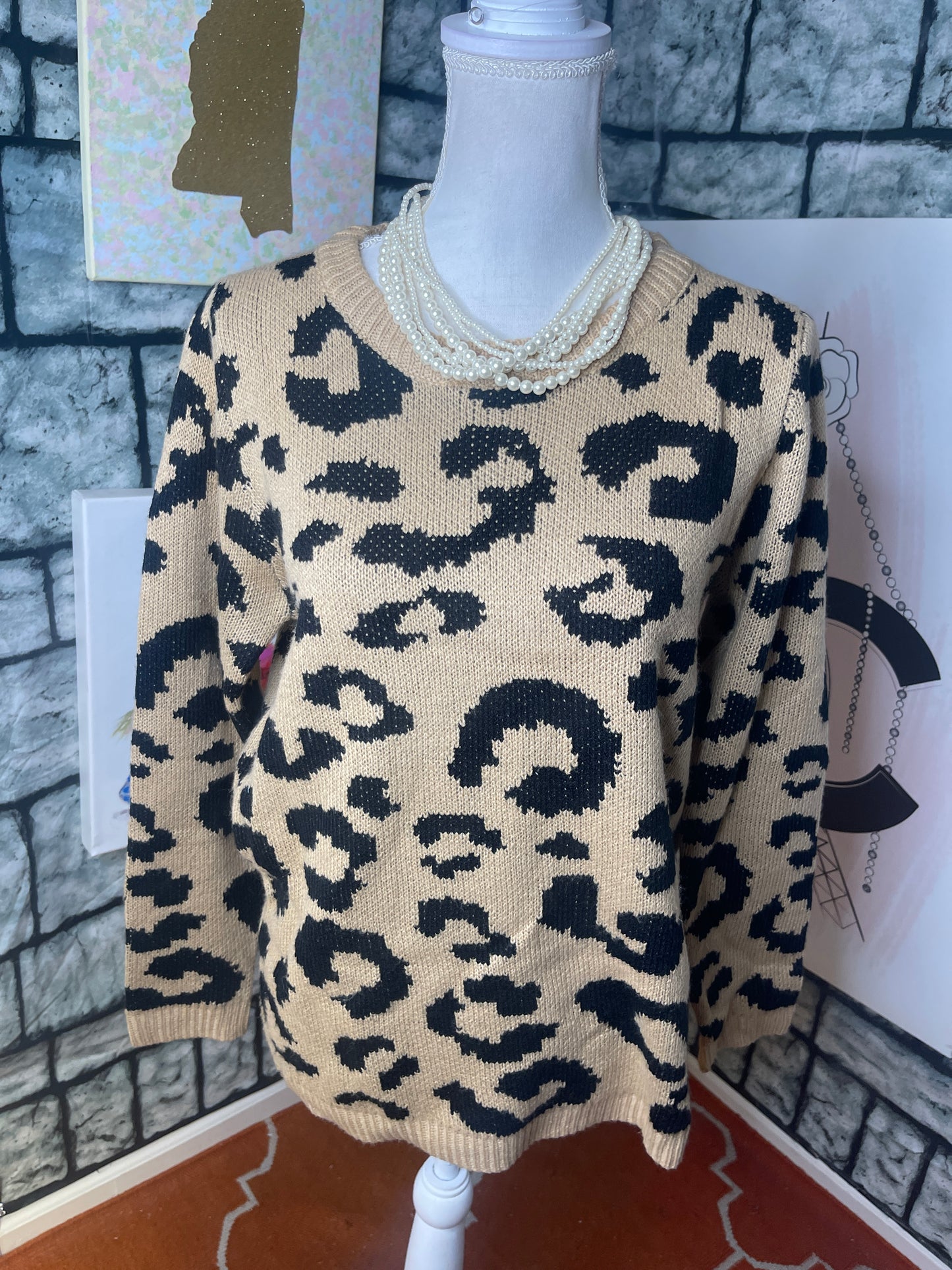 Wanna B Brown Animal Print Sweater Women sz Medium