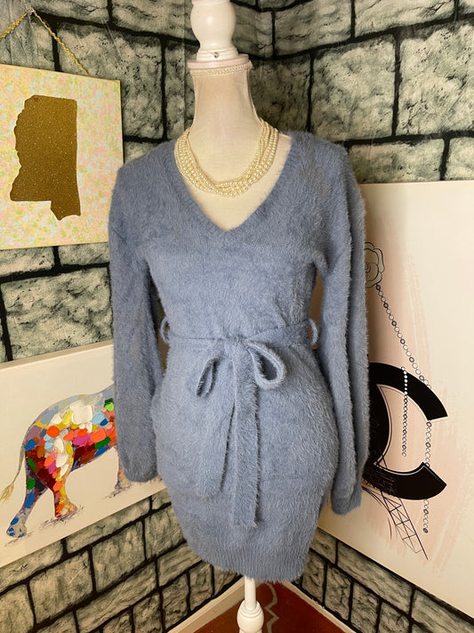 Fashion Nova Fuzzy Blue Dress Women sz Small