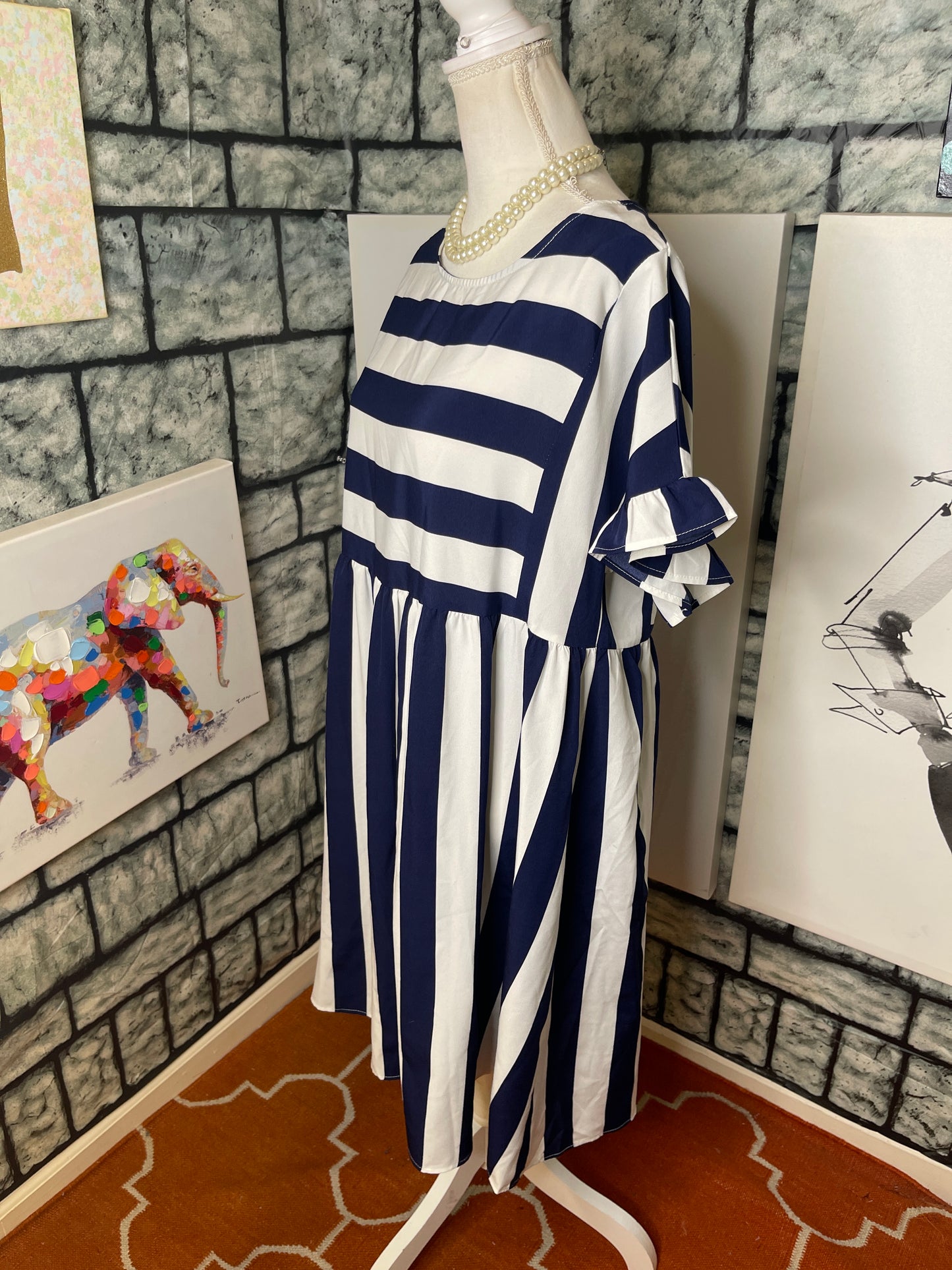 Blue White Dress Women sz XL