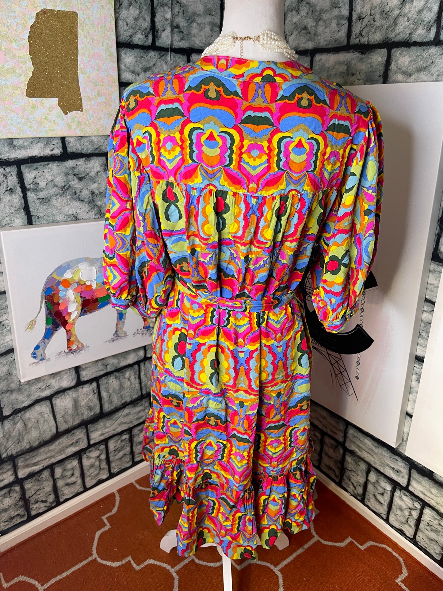 Uncle Frank Pink Colorful Dress Women sz Large