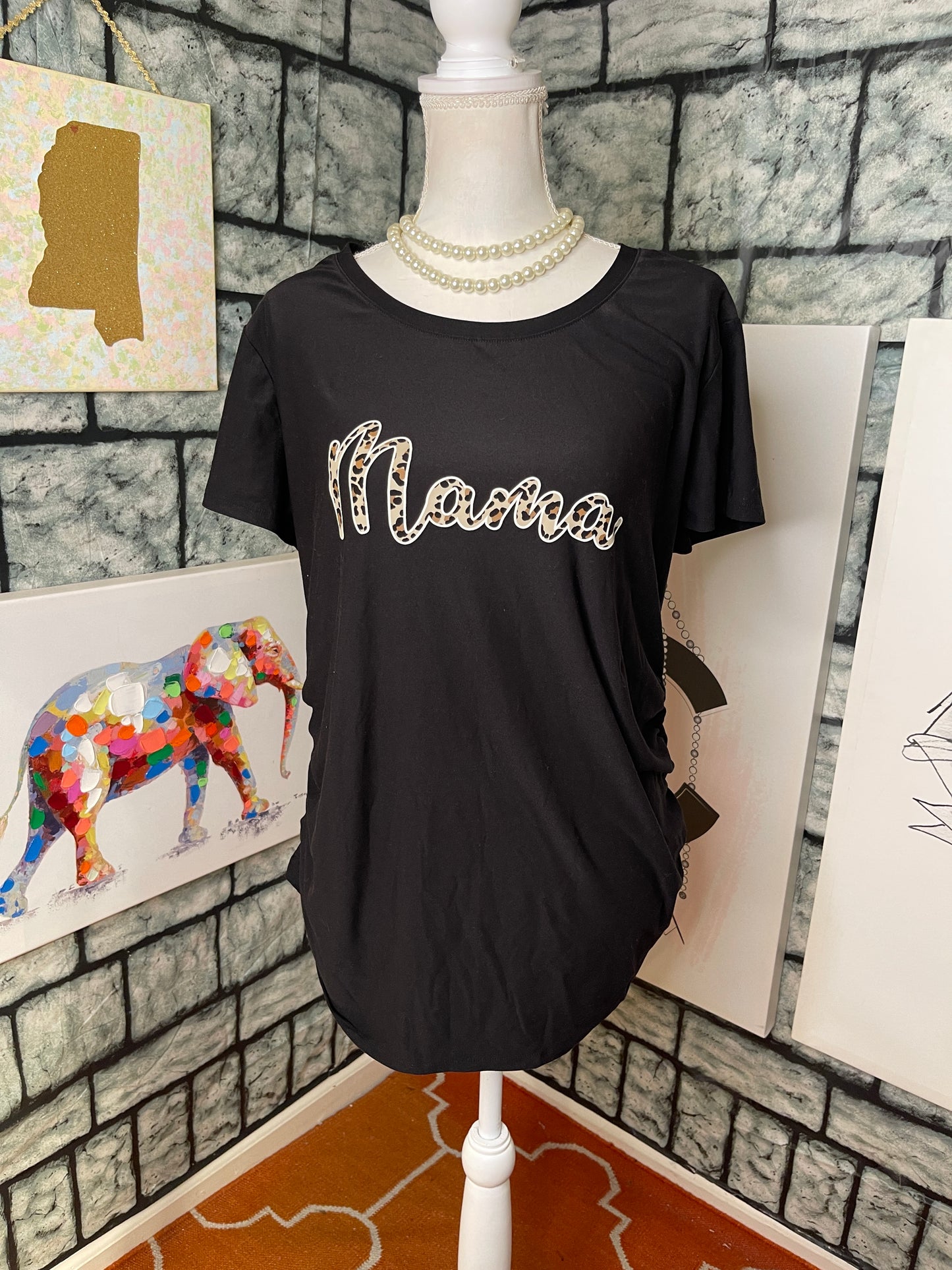 Time & Tru "Mama" Black Shirt Women sz Large