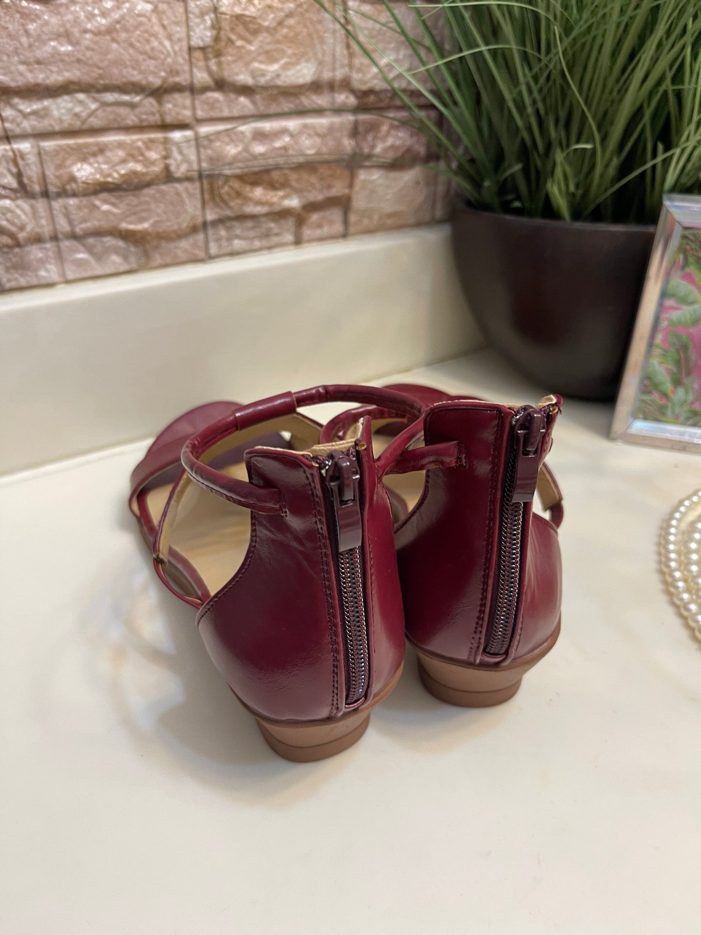 Jolimall Burgundy Sandals Women sz 10