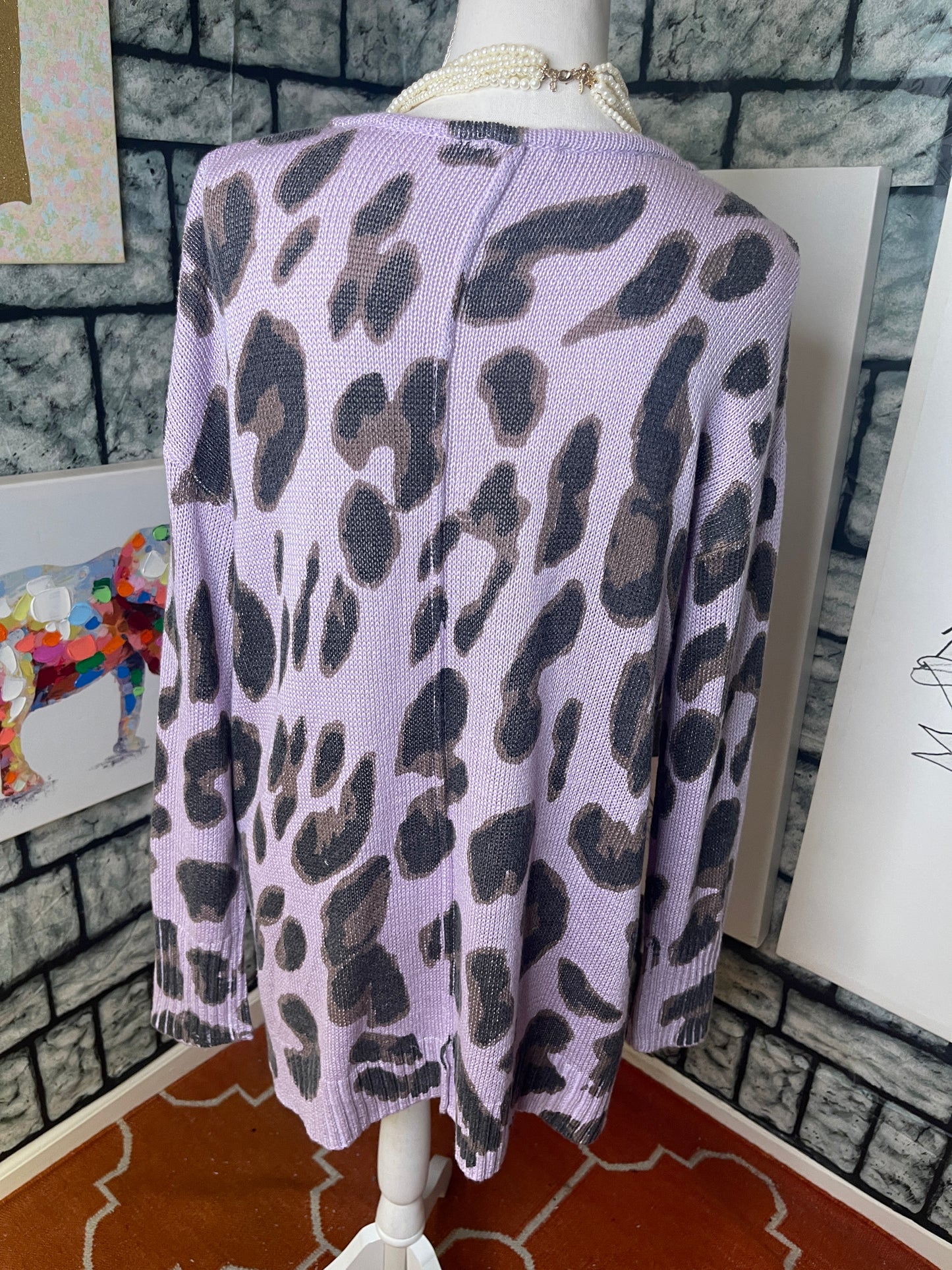Oddy Purple Gray Animal Print Sweater Women sz Medium / Large