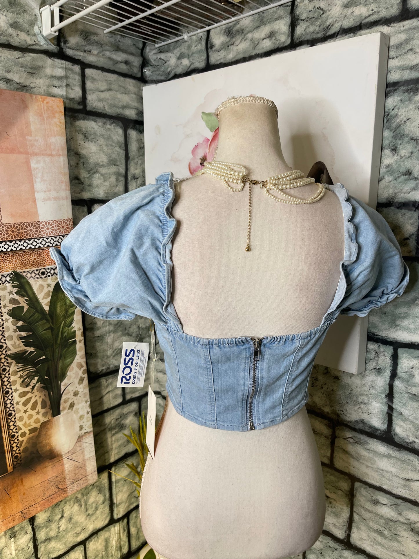 NEW Blashe Blue Denim Crop Top Women sz Small