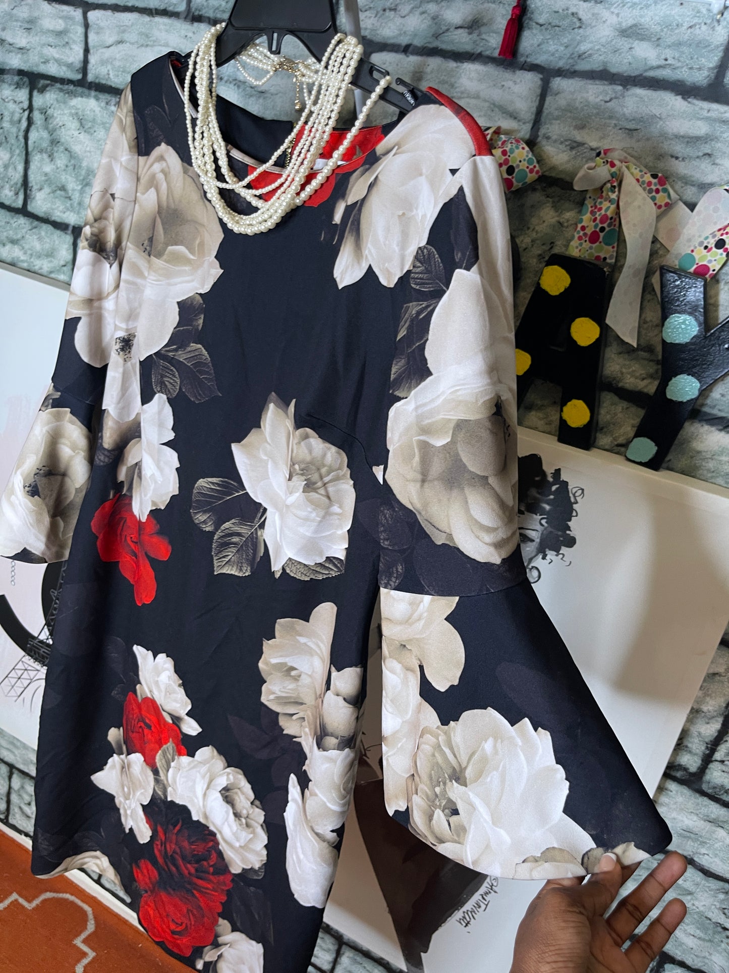 Calvin Kleiin Black Red Floral Dress Women sz 14