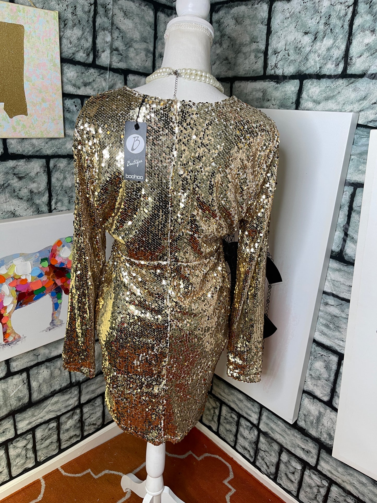 NEW Boohoo Gold Sequin Dress Women sz 10