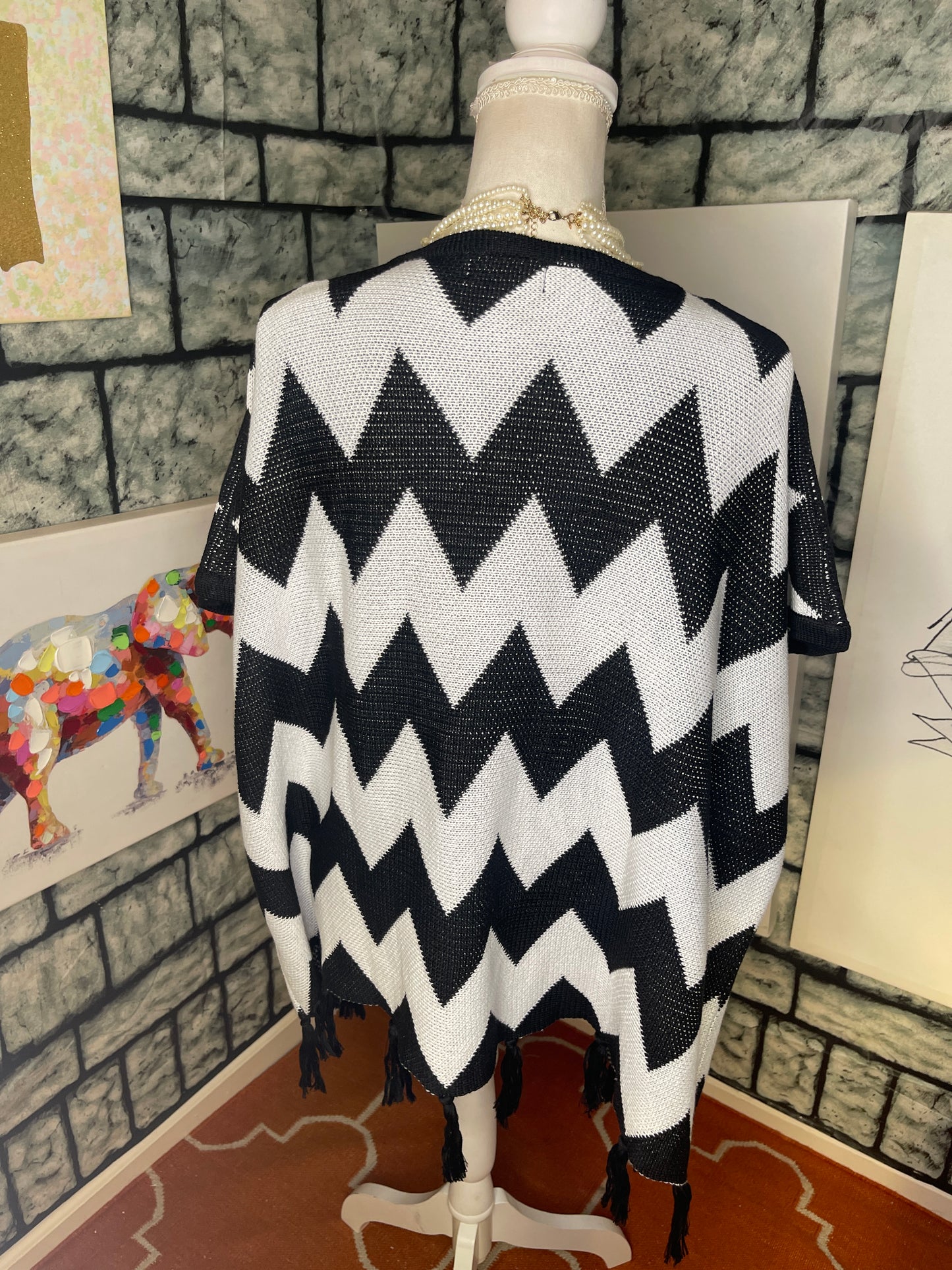 POL Black White Sweater Cardigan Women sz Medium