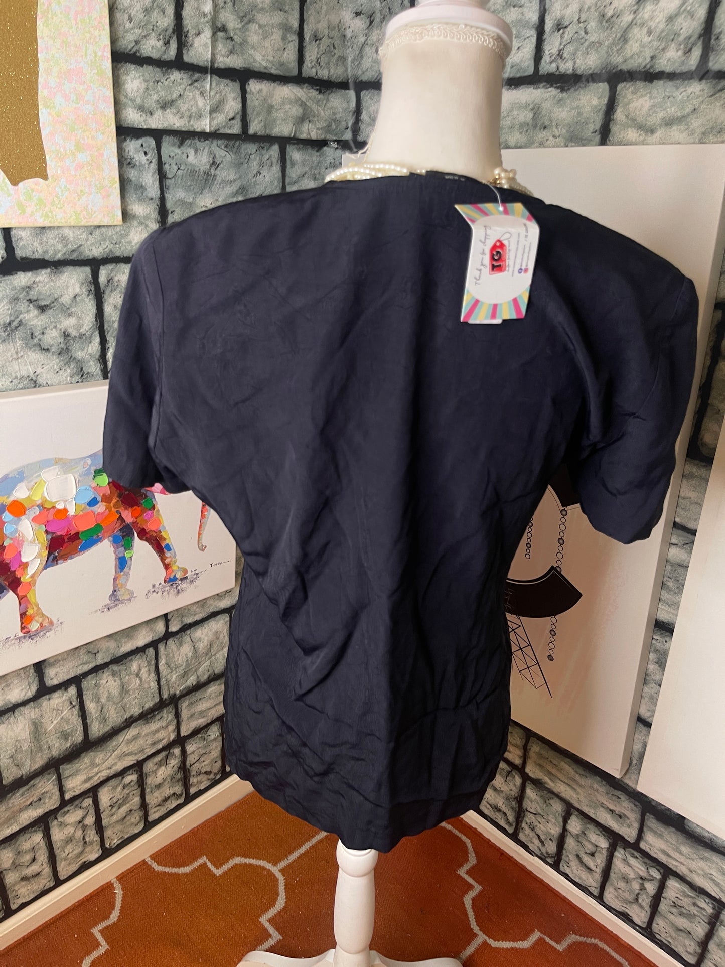 Ellen Figg Black Button Blouse Women sz 8
