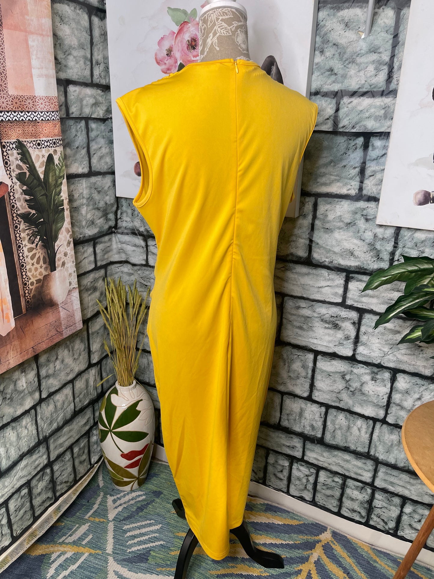 Yellow Ruffle Dress Women sz 2XL