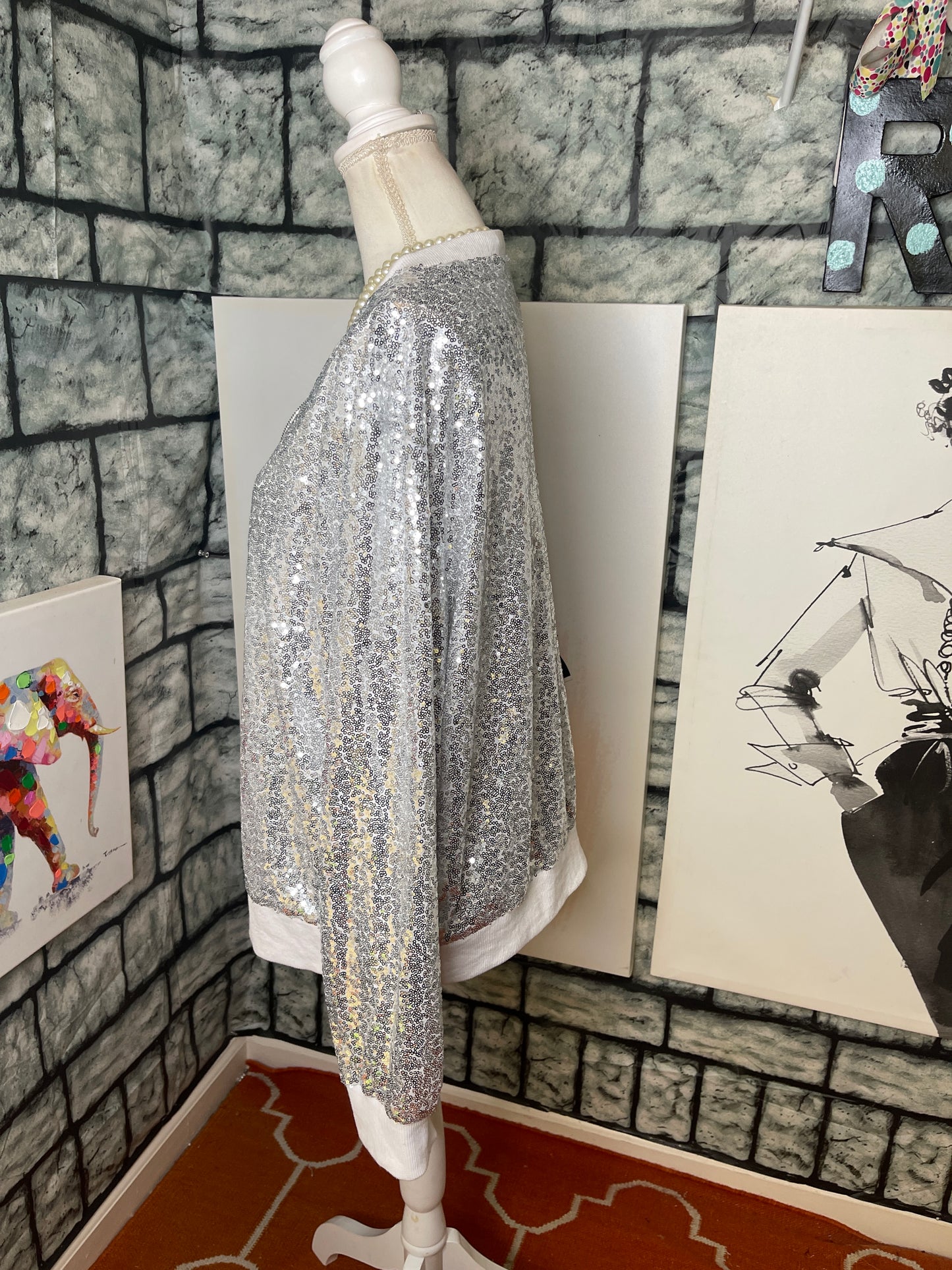 Kancy Kole silver sequin jacket women sz 2xl