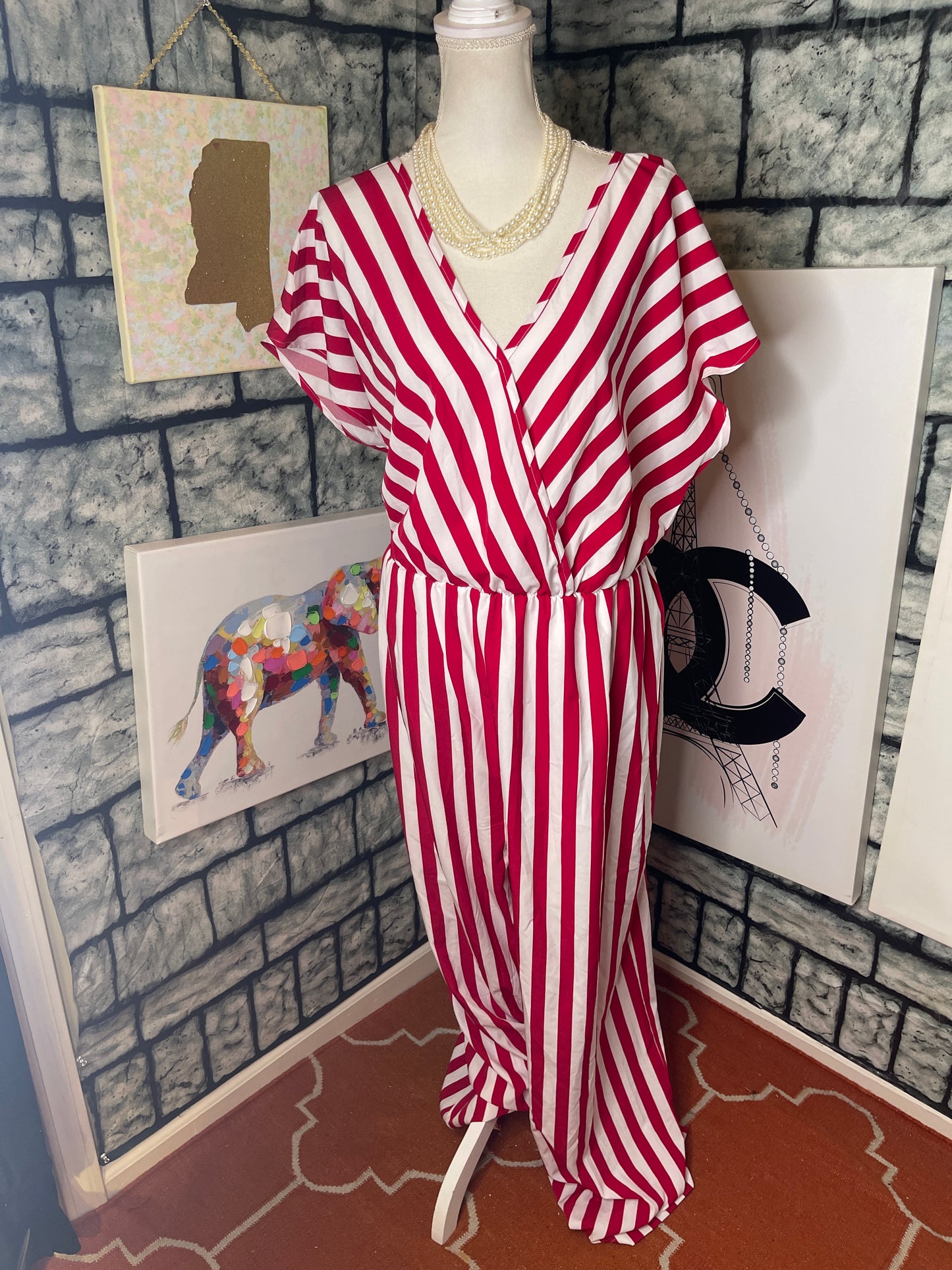 Shein Red White Jumpsuit Women sz 3XL
