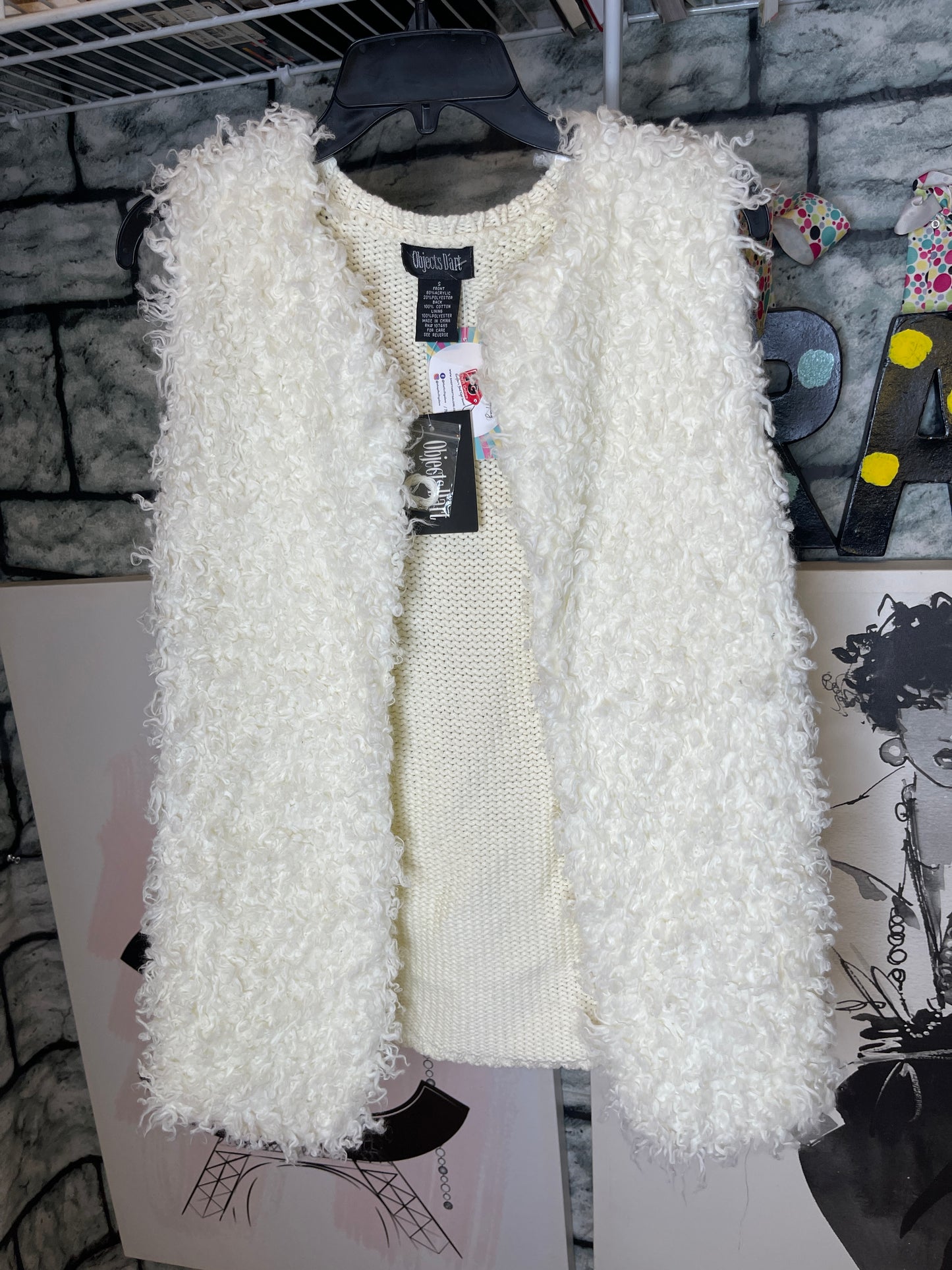 NEW Objects Dart Off White Fur Vest Girls sz Small