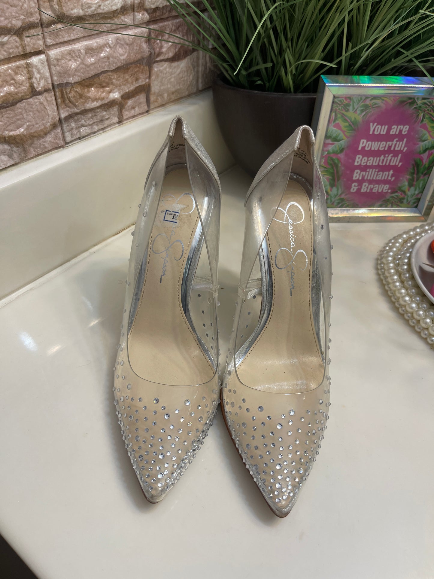Jessica Simpson Clear Silver Heels Women sz 7.5