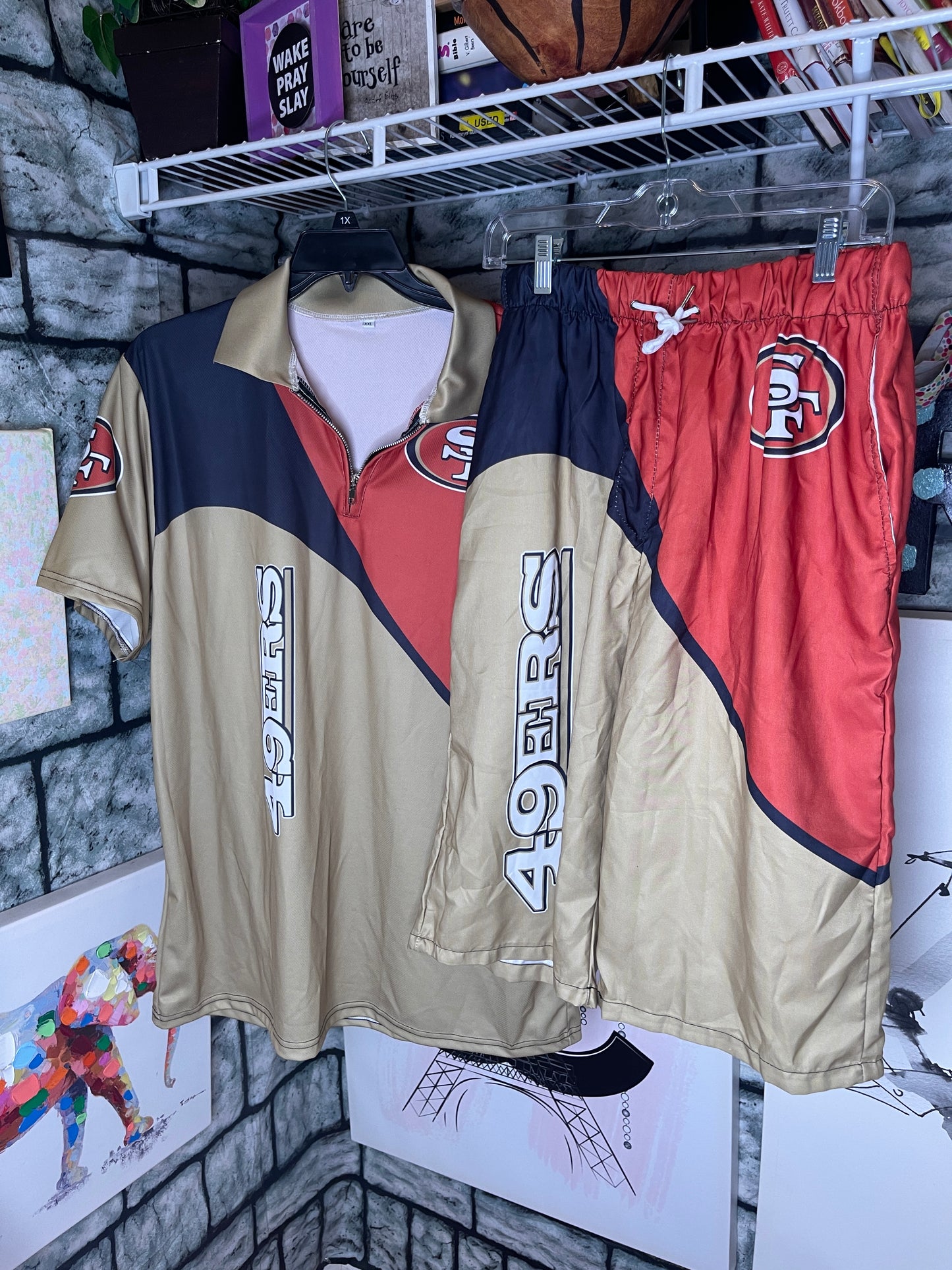 NEW NFL 49ers 2 piece Tan Red Pants Set Men sz 2XL