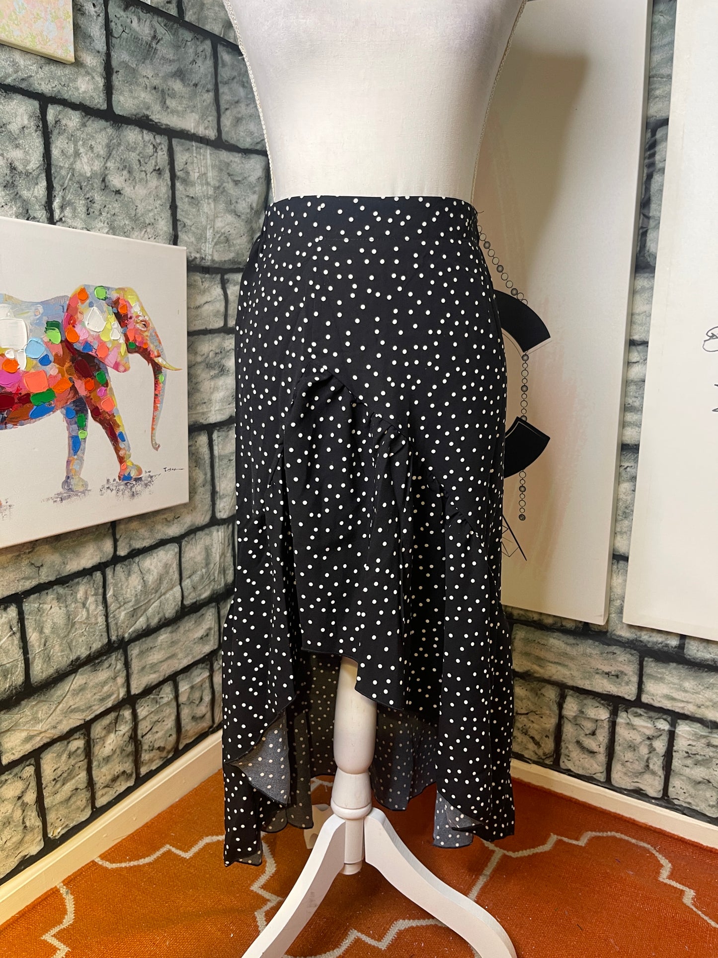 Black white polka dot skirt women sz small