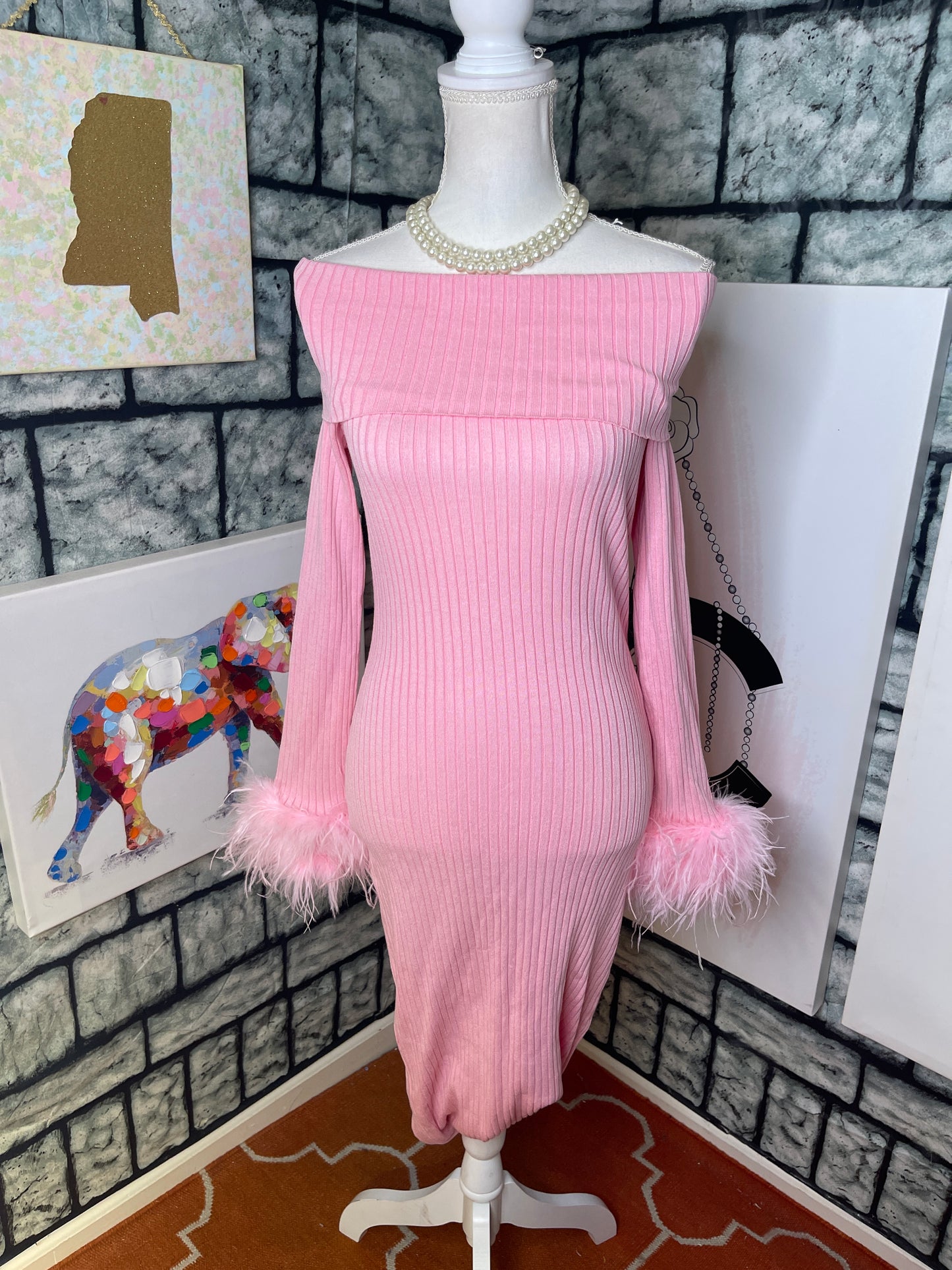 NEW Fashion Nova Pink Fur Dress Women sz Large