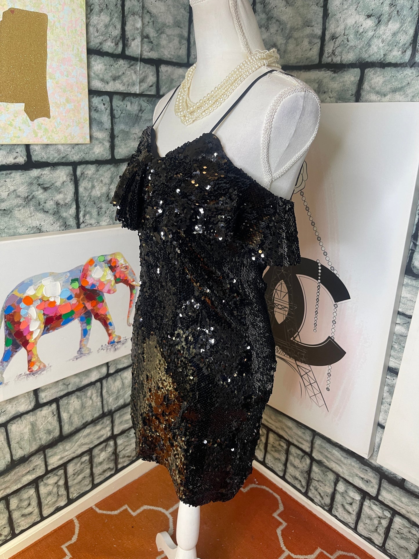 Black Sequin Dress Women sz Medium