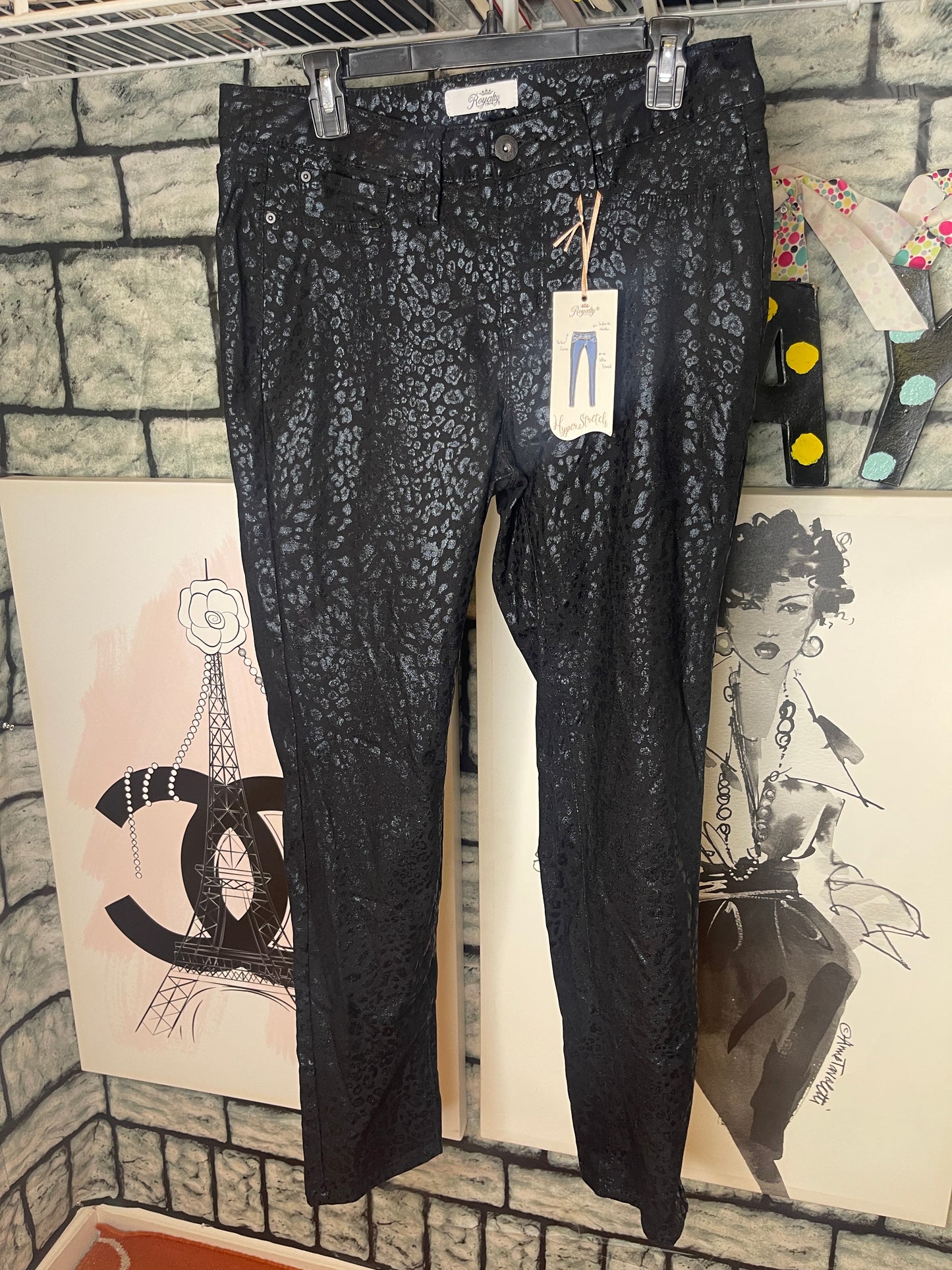 NEW Royalty Black Animal Print Jegging Jeans Women sz 18