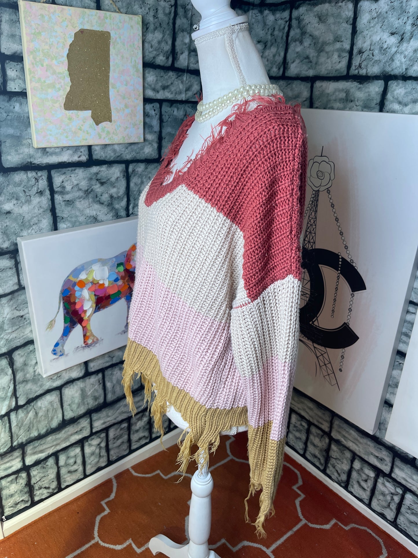Love Tree Sweater Red Tan Pink Women Sz Large