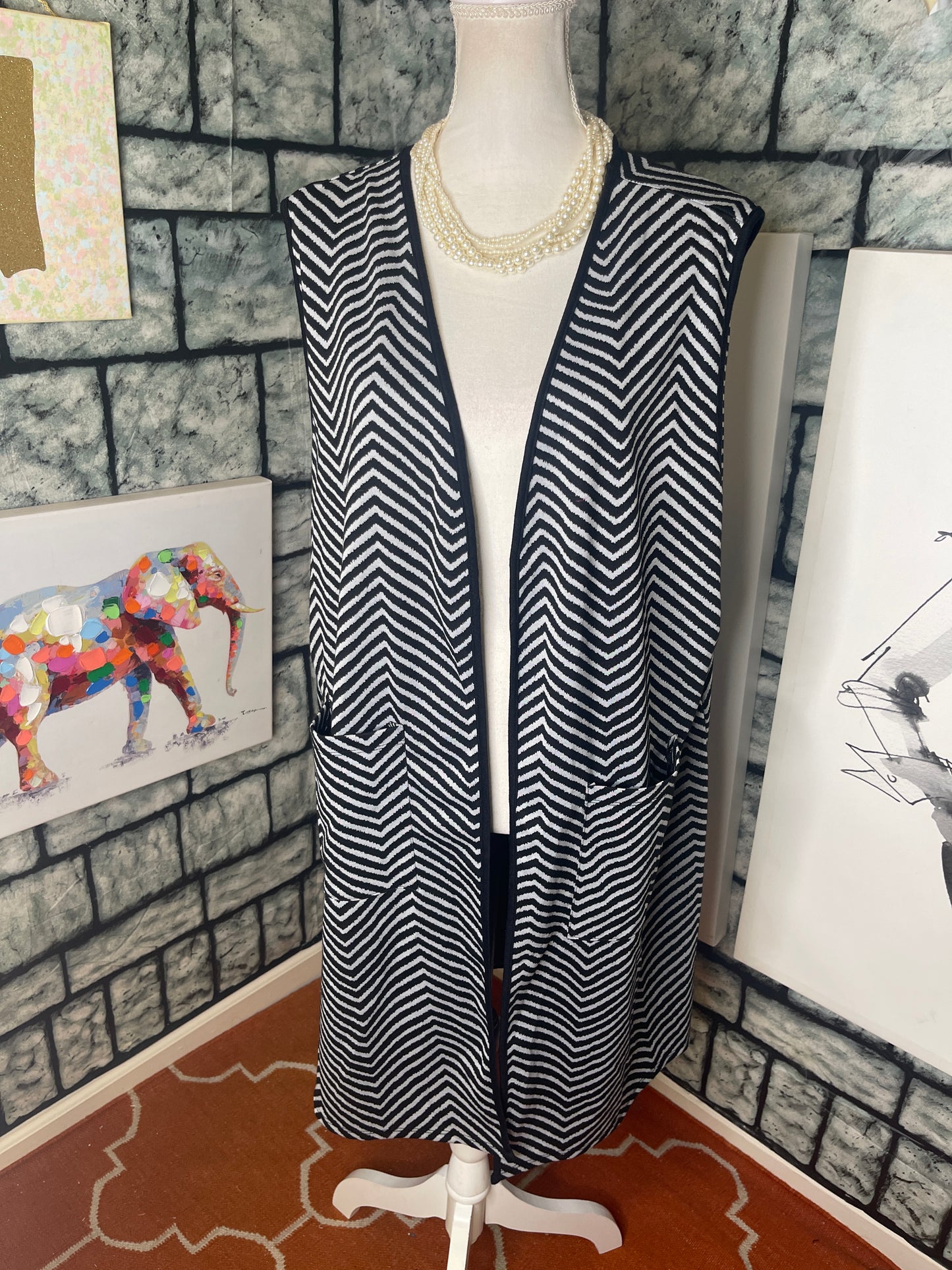 Olivia Blu Black White Cardigan Women sz 2XL