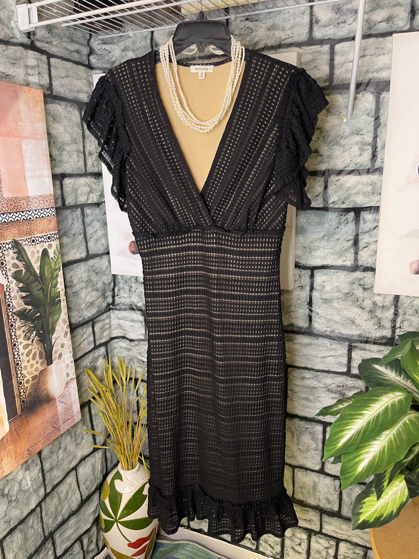 Max Studio Black Tan Dress Women sz Medium