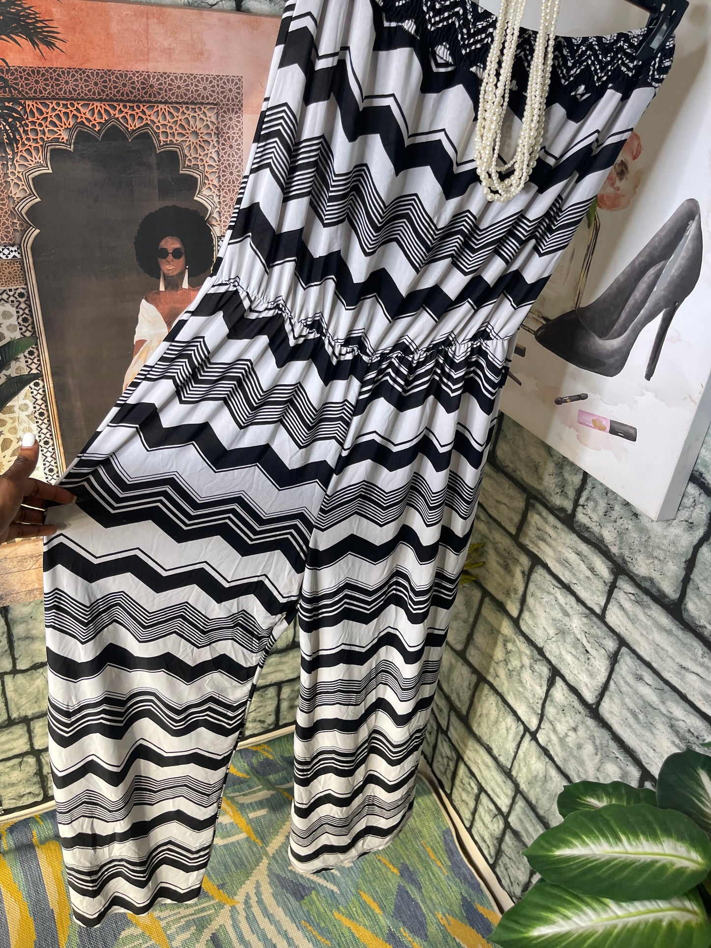 Zenobia Black White Jumpsuit Women sz 2XL