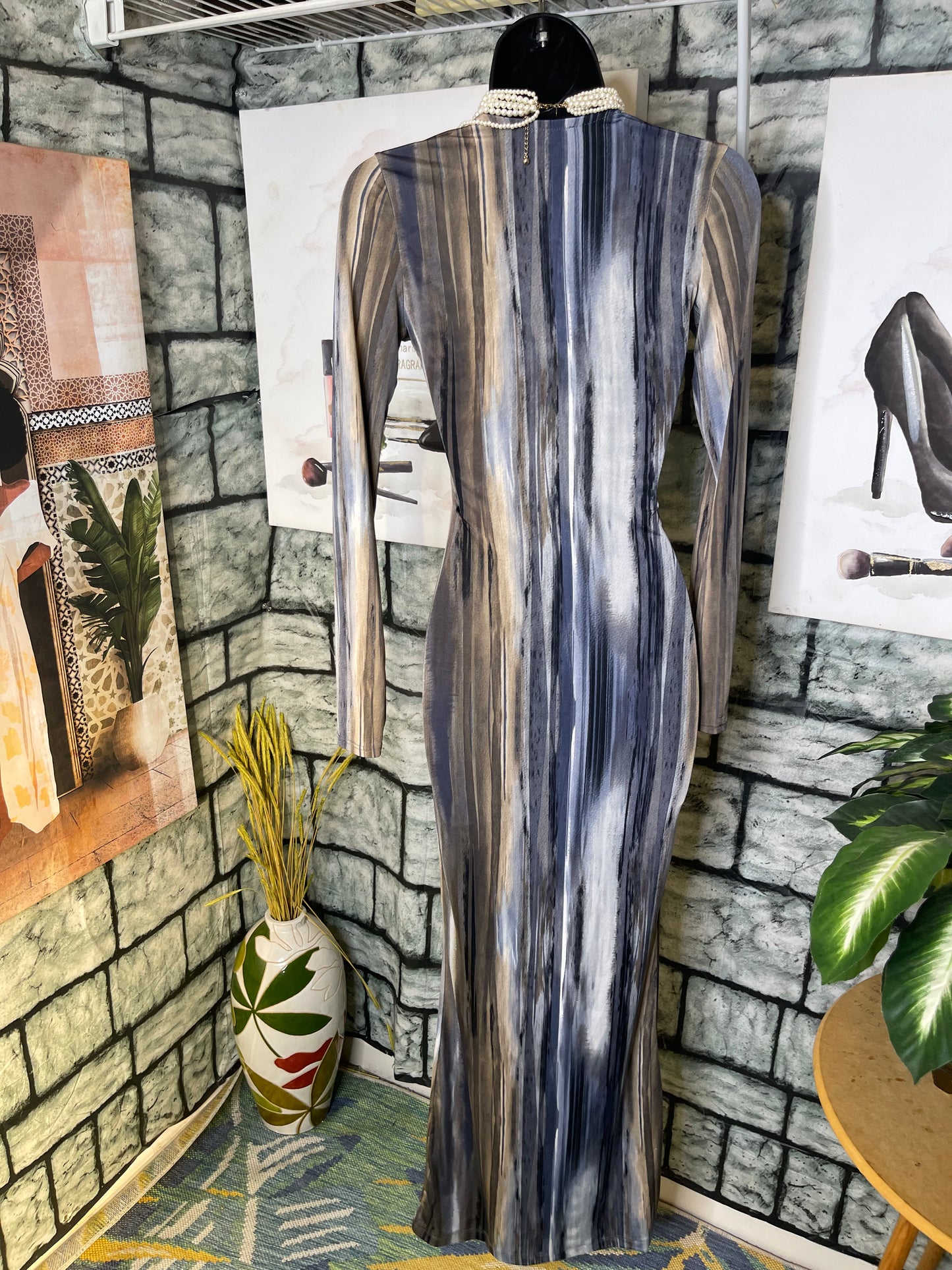 Fashion Nova Gray Print Dress Women sz Medium
