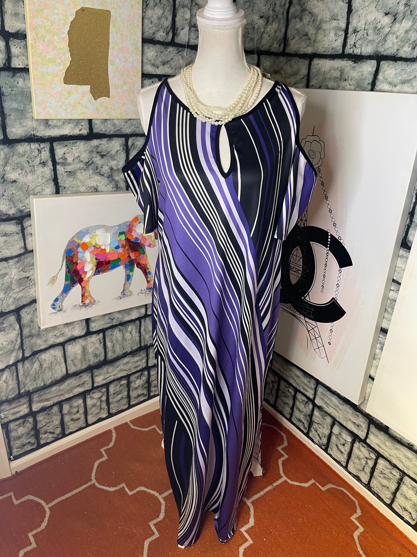 NEW Ashley Stewart Purple Black and White Dress Women Sz 14/16