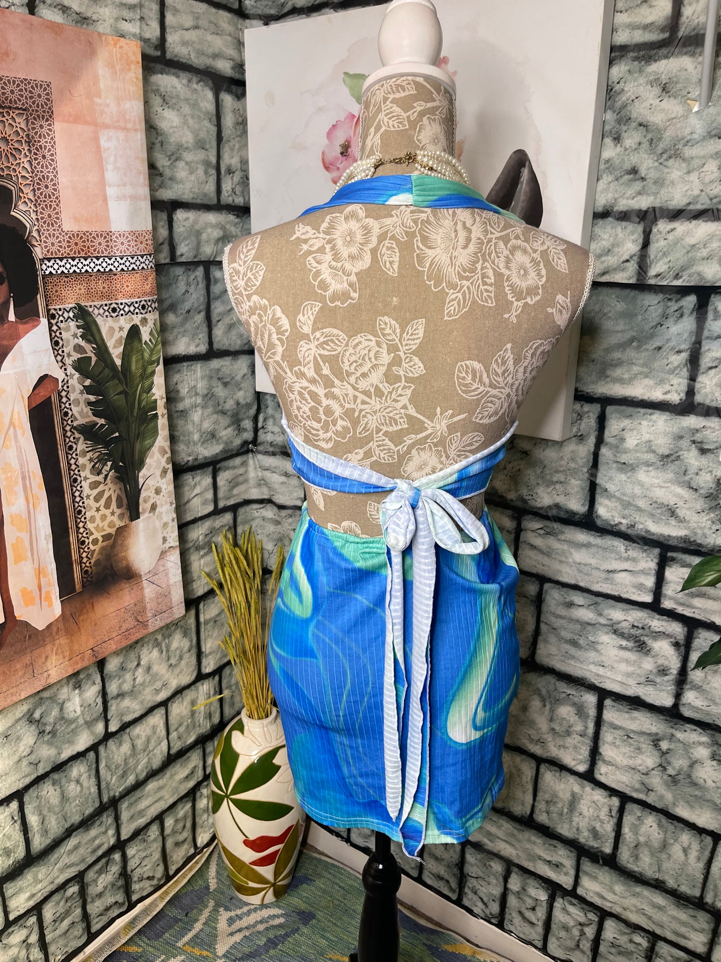 Shein Blue Green 2 piece Skirt Set Women sz Small