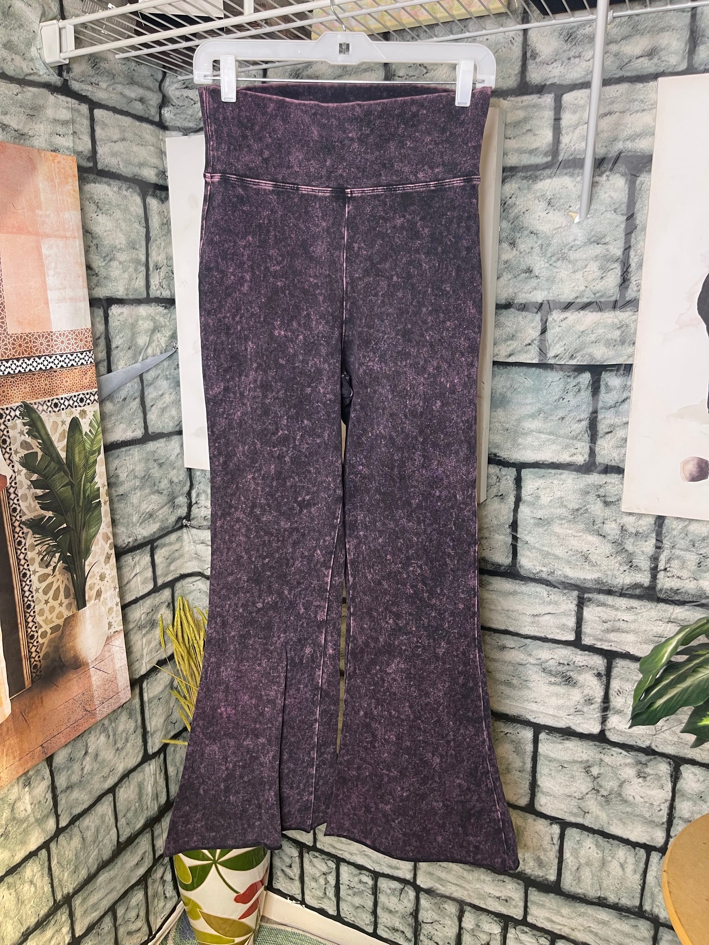 Zenana Purple Black Stretch Pants Women sz Large