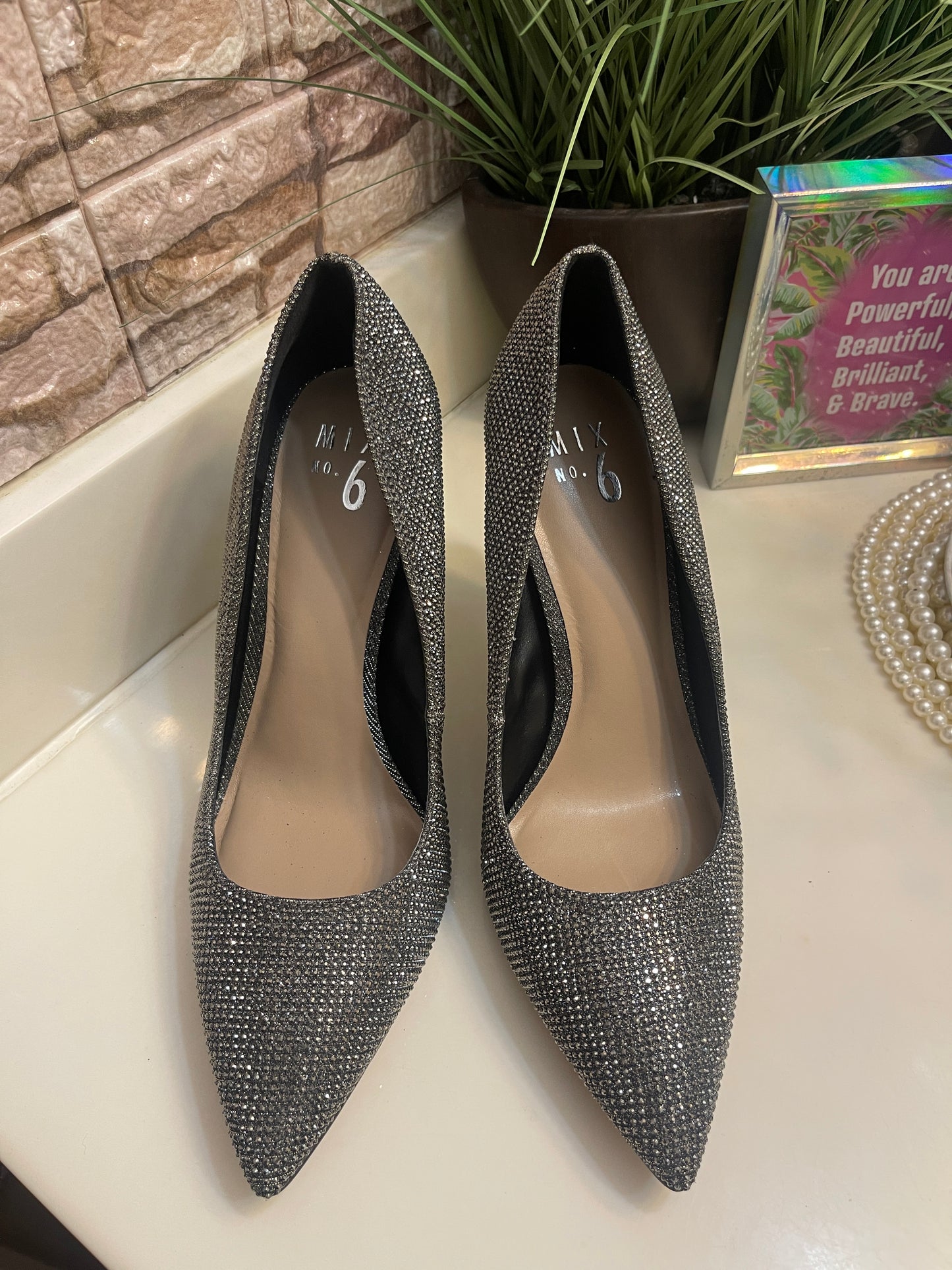 Mix No.6 Gray Rhinestone Heels Women sz 11