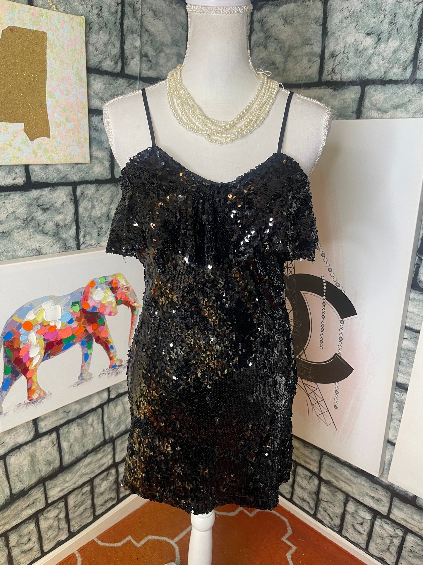 Black Sequin Dress Women sz Medium